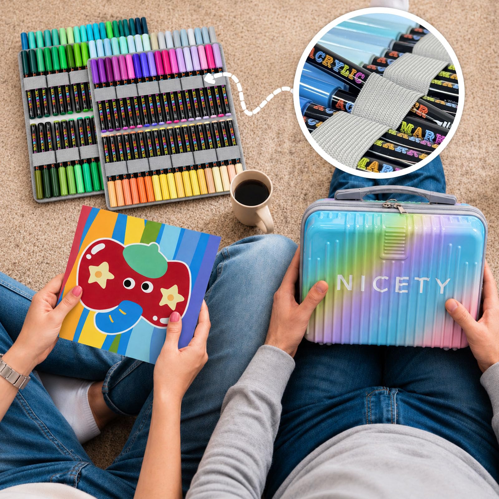 NICETY 360 Couleurs Feutres Acryliques avec Pointe 1-5mm – Acrylic Paint Marker pour Pierre, Bois, Verre, Céramique & Tissu, Marqueur Acrylique pour Surfaces Multiples, Imperméable & Non Toxique