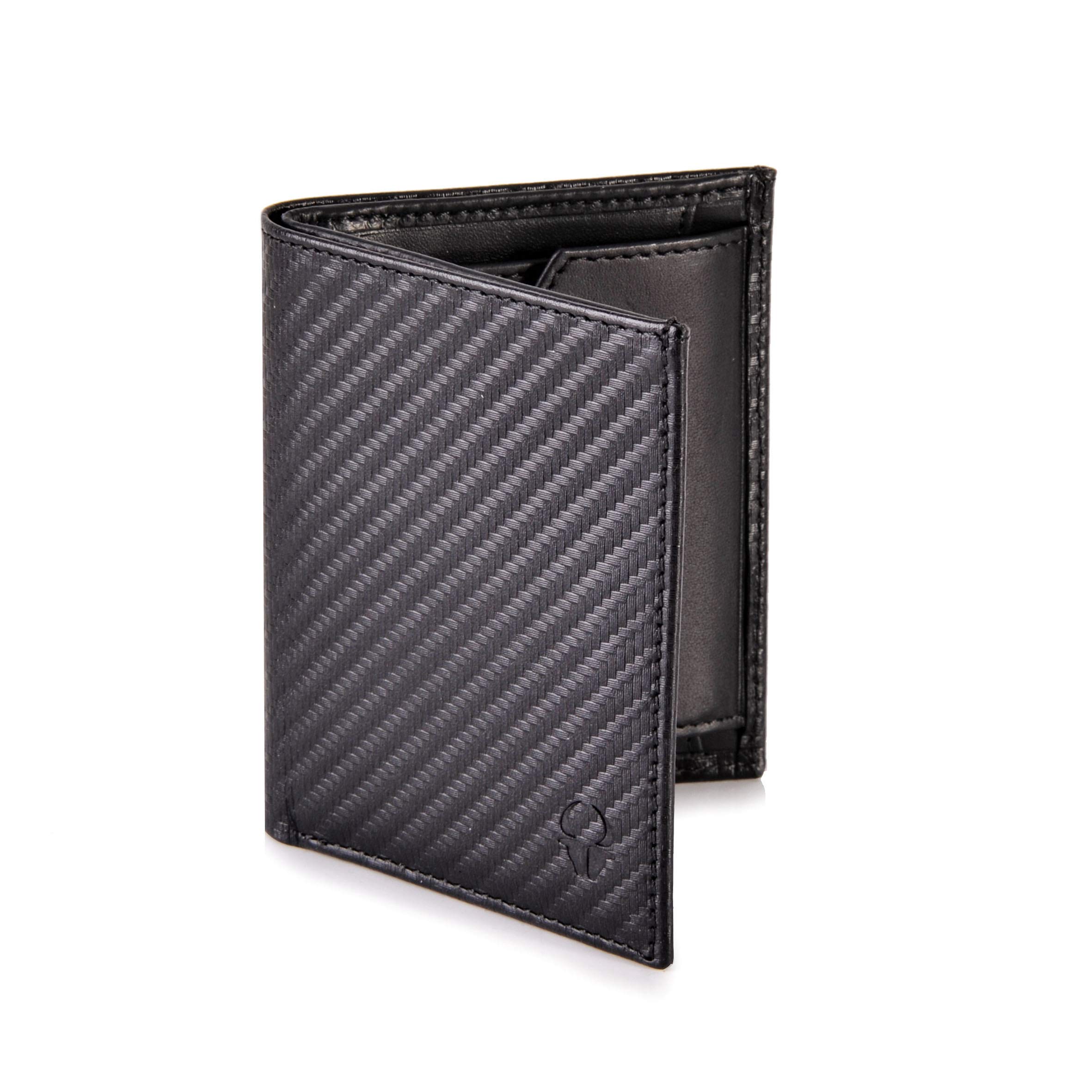 DONBOLSOSlim Wallet Rome - Smart Wallet Genuine Leather Wallet with RFID Protection, Mini Wallet for Men and Women, Leather Wallet with 6 Card Slots - Card Wallet for Men and Women, Carbon