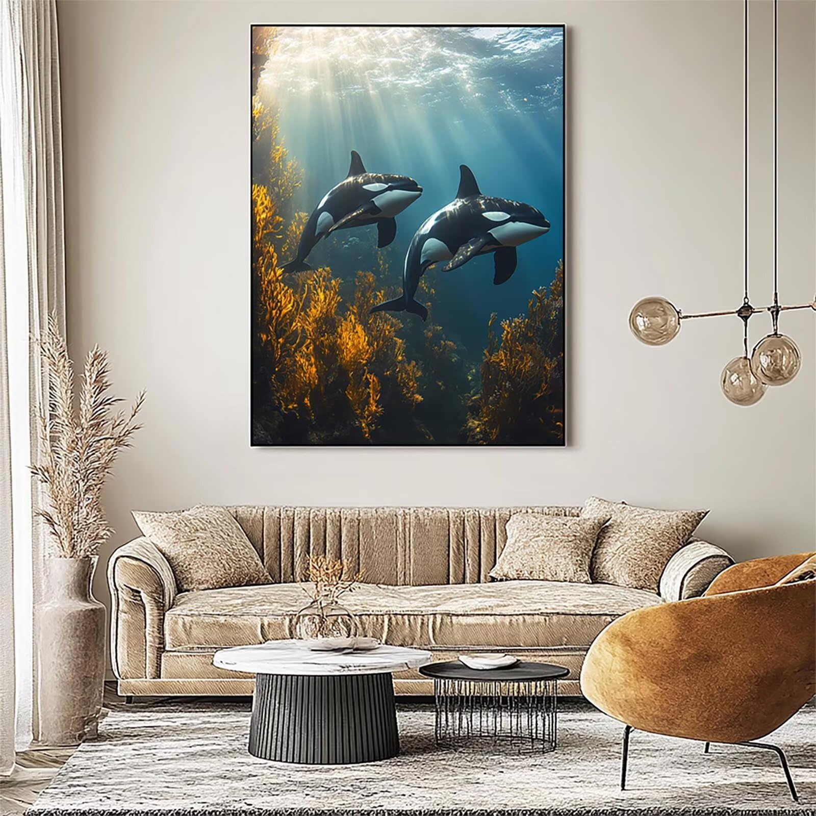 GYYH-5314 Orca Malowanie po numerach, dla dorosłych, zwierzę, akrylowe farby po numerach, hobby dla dorosłych i kobiet, 102 x 137 cm, płótno do malowania, sztuka ścienna, do salonu, dekoracja