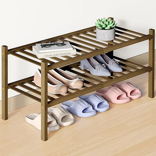 Miniatura 85 de Smiry Zapatero de bambú para clóset, organizador de zapatos apilable de 4 niveles largo de madera, estante de almacenamiento de zapatos Negro