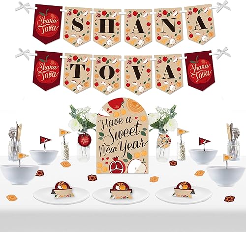 Big Dot of Happiness Rosh Hashanah - Señales de Shana Tova para fiesta de Año Nuevo judío de bricolaje, kit de decoración de snack bar, 50 piezas