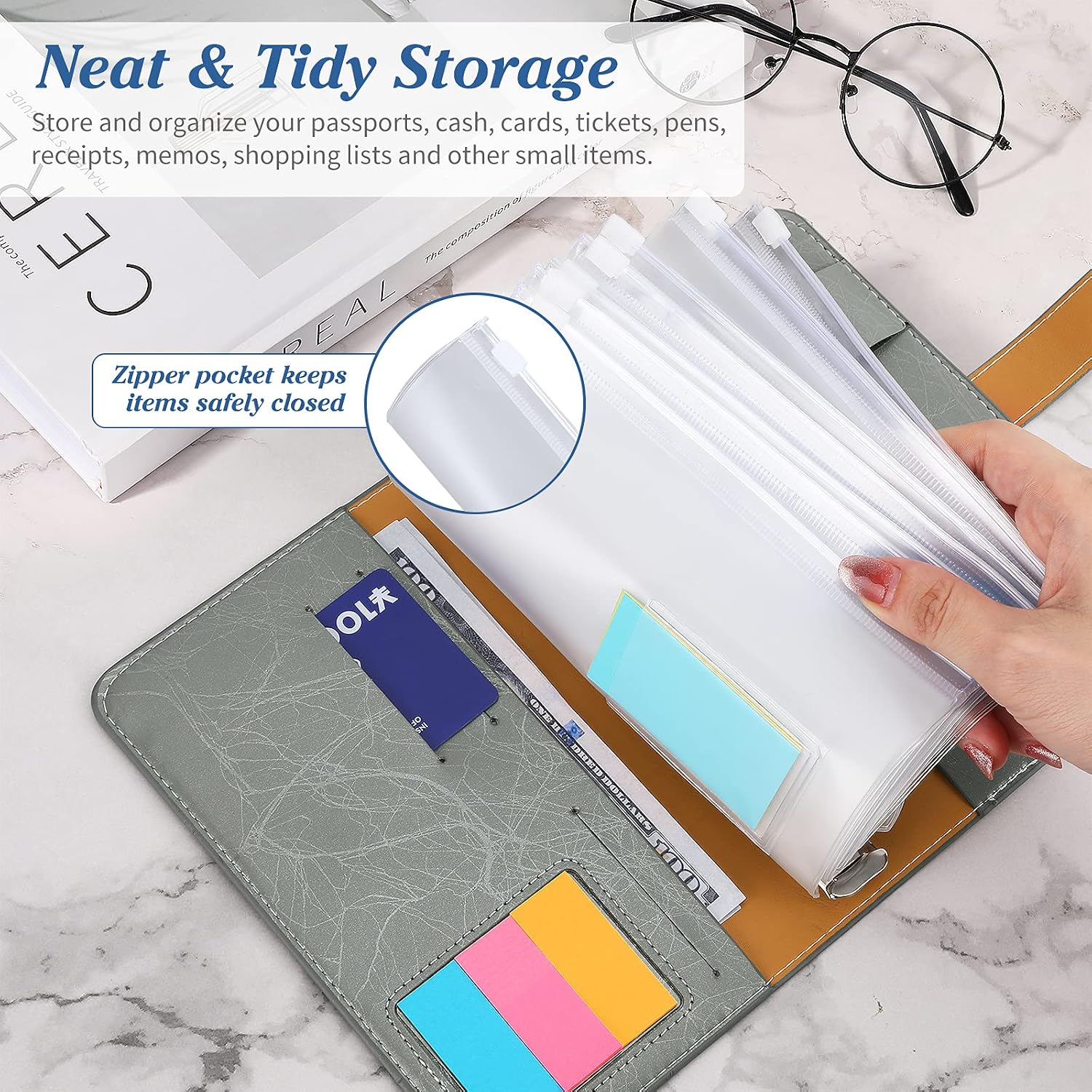 Housolution A6 Notebook Budget Binder, PU Leather Refillable 6 Ring Money Organizer with 12 PCS Cash Envelopes Pockets/Label Paper, 6-Ring Note Paper/Colored Card, Sticky Note, Gray