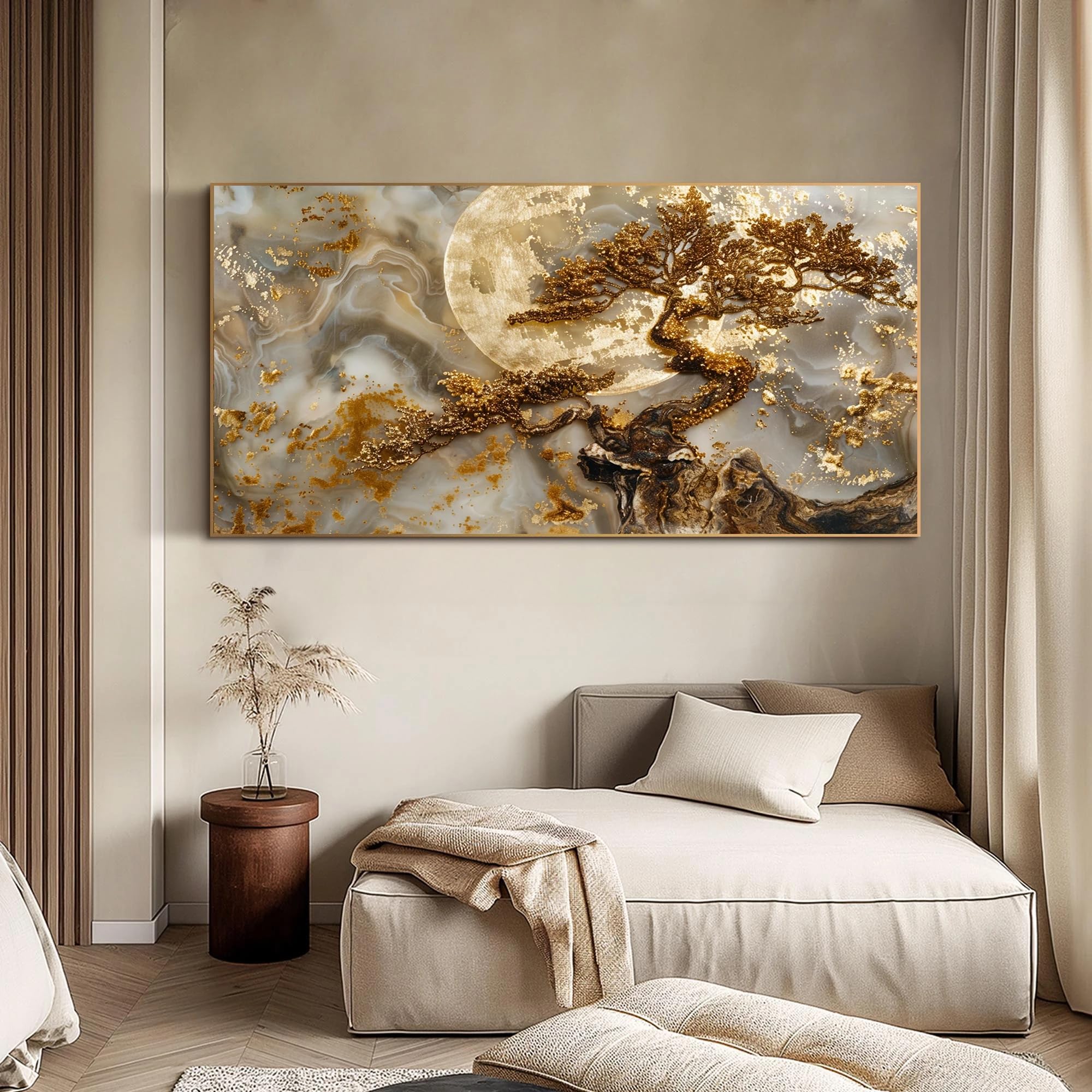 Póster de lienzo con diseño abstracto de árbol y luna, póster de lujo, lámina decorativa para pared, hogar y sala de estar (70 x 140 cm).