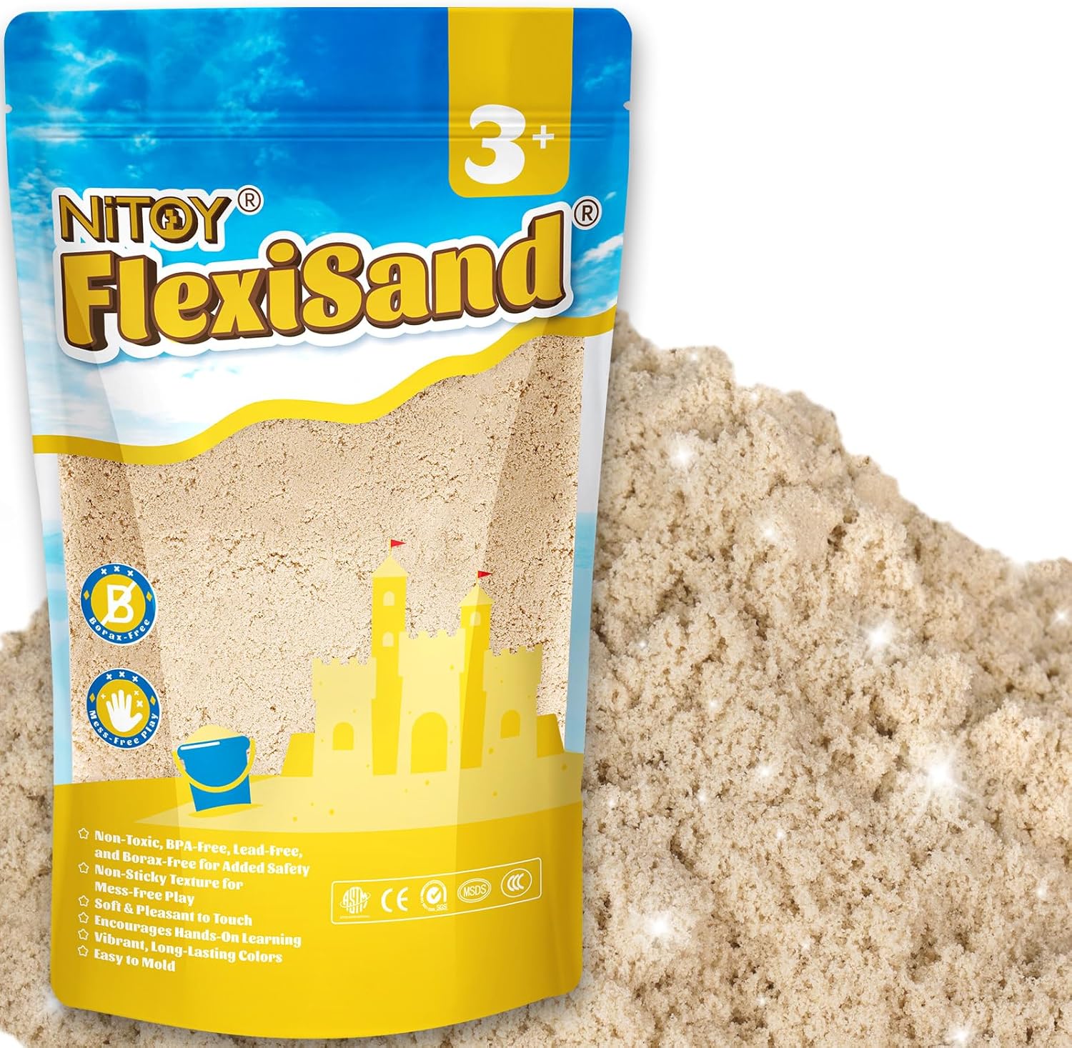 NiToy FlexiSand 2.2Lbs Sand, Never Dries Out-Fun for 3 Years and up Kids Bulk Refill for Sensory Sand Box Toys(Orignial)