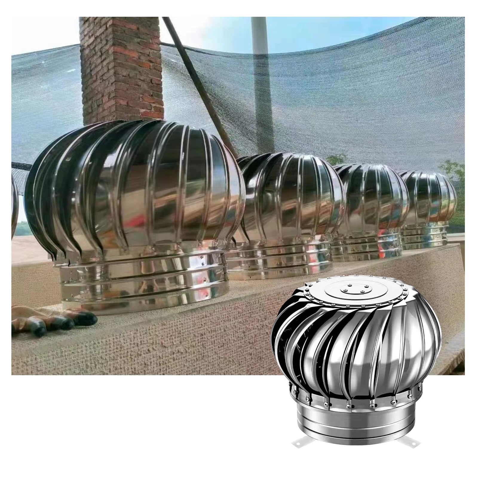YGLSNVKWQ Stainless Steel Rotating Chimney Cowl Cap,Chimney Spinner Cowl,with Rotating Cap Ventilation pipefit,Stainless Steel Rotating Chimney Cowl Cap,for Ventilation Systems (Size : 300mm/11.81in)