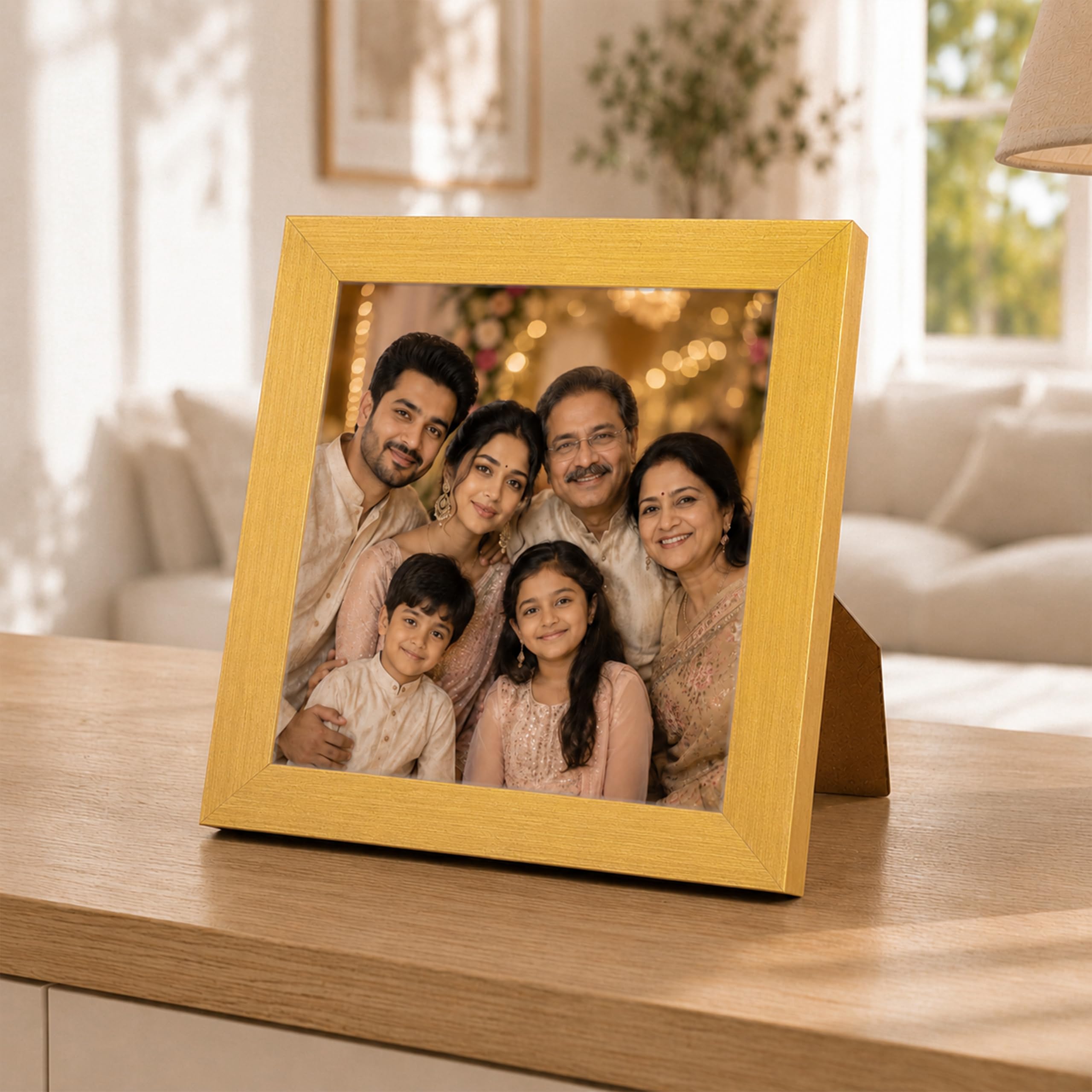 Art Street Table Wood Wall Mount Rectangle/Square Photo Frame For Home&Office Decoration Size(8X8 Inches) Golden