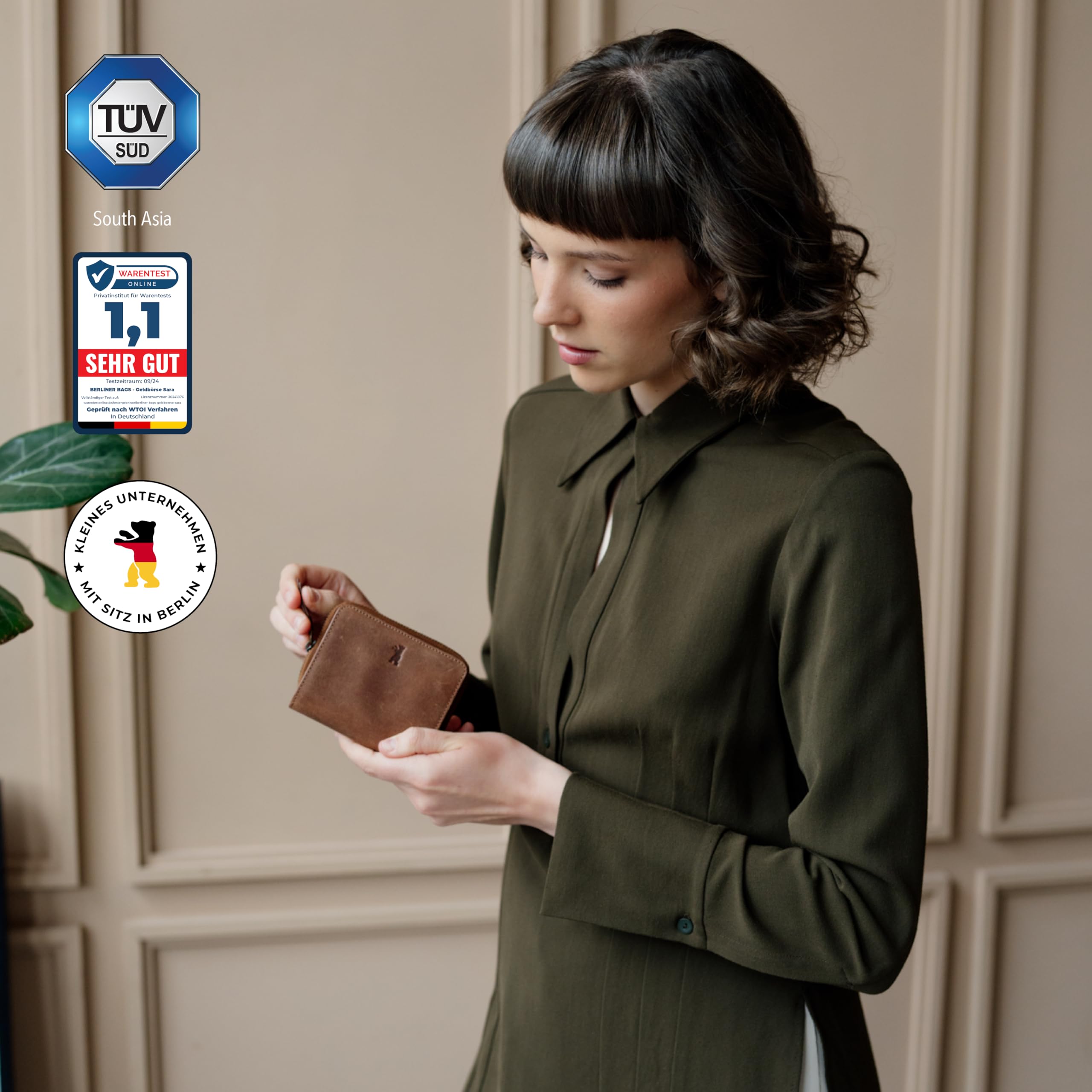 Berliner Bags Vintage Geldbörse Sara, Kleine Portemonnaie aus Leder mit RFID-Schutz, Braun