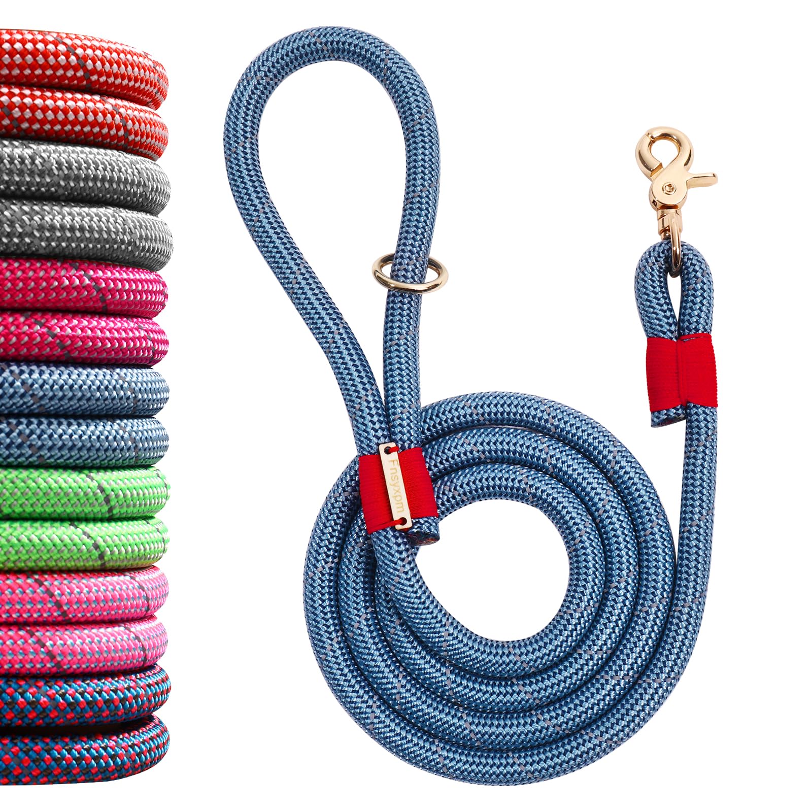 Correa de perro de cuerda azul reflectante hecha a mano de nailon trenzado para perros medianos y grandes (5 pies - 3/5 pulgadas)