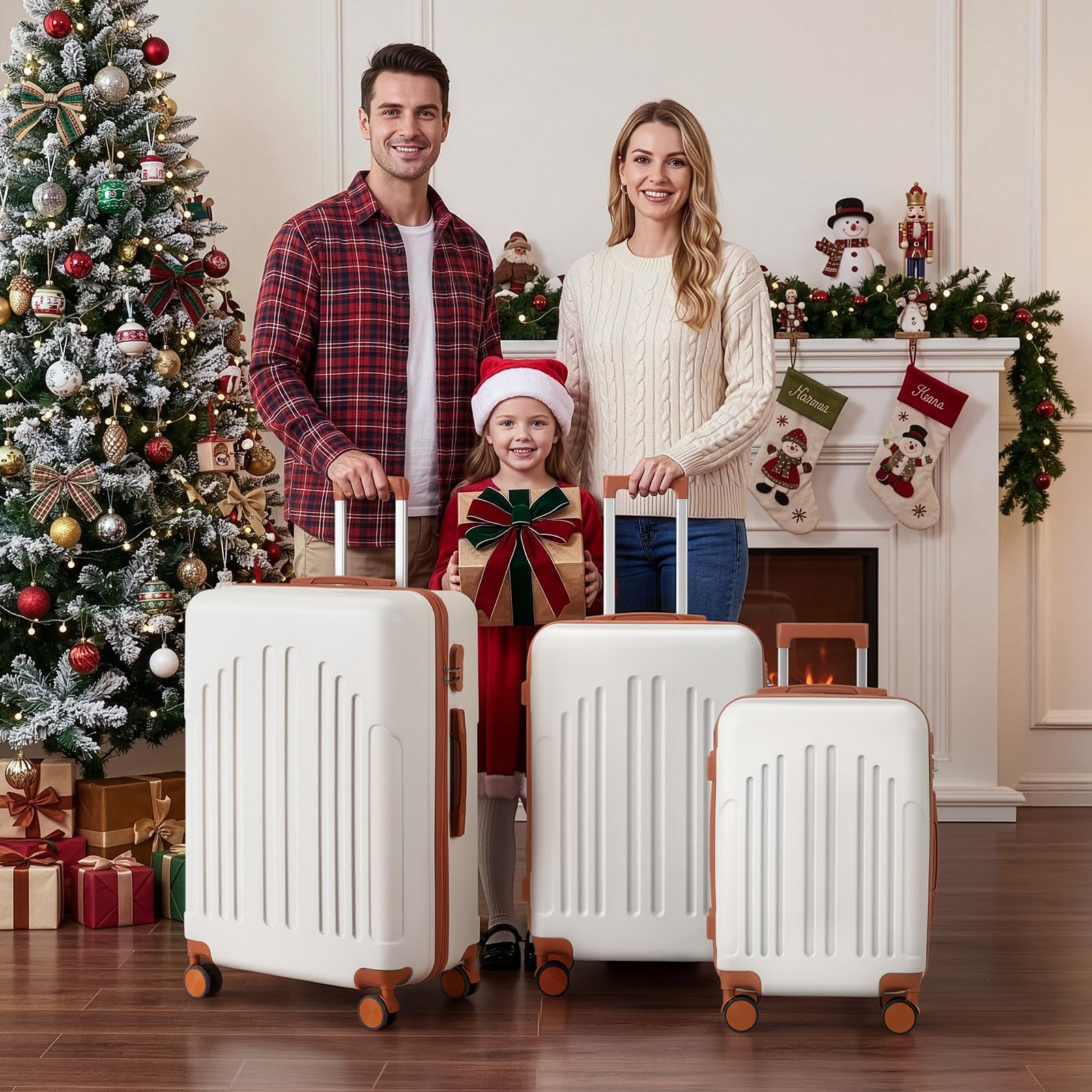 LALAHO Valise de Voyage Moyenne en ABS, Bagage Suitcase Rigide (Beige-Brun, L/65cm)