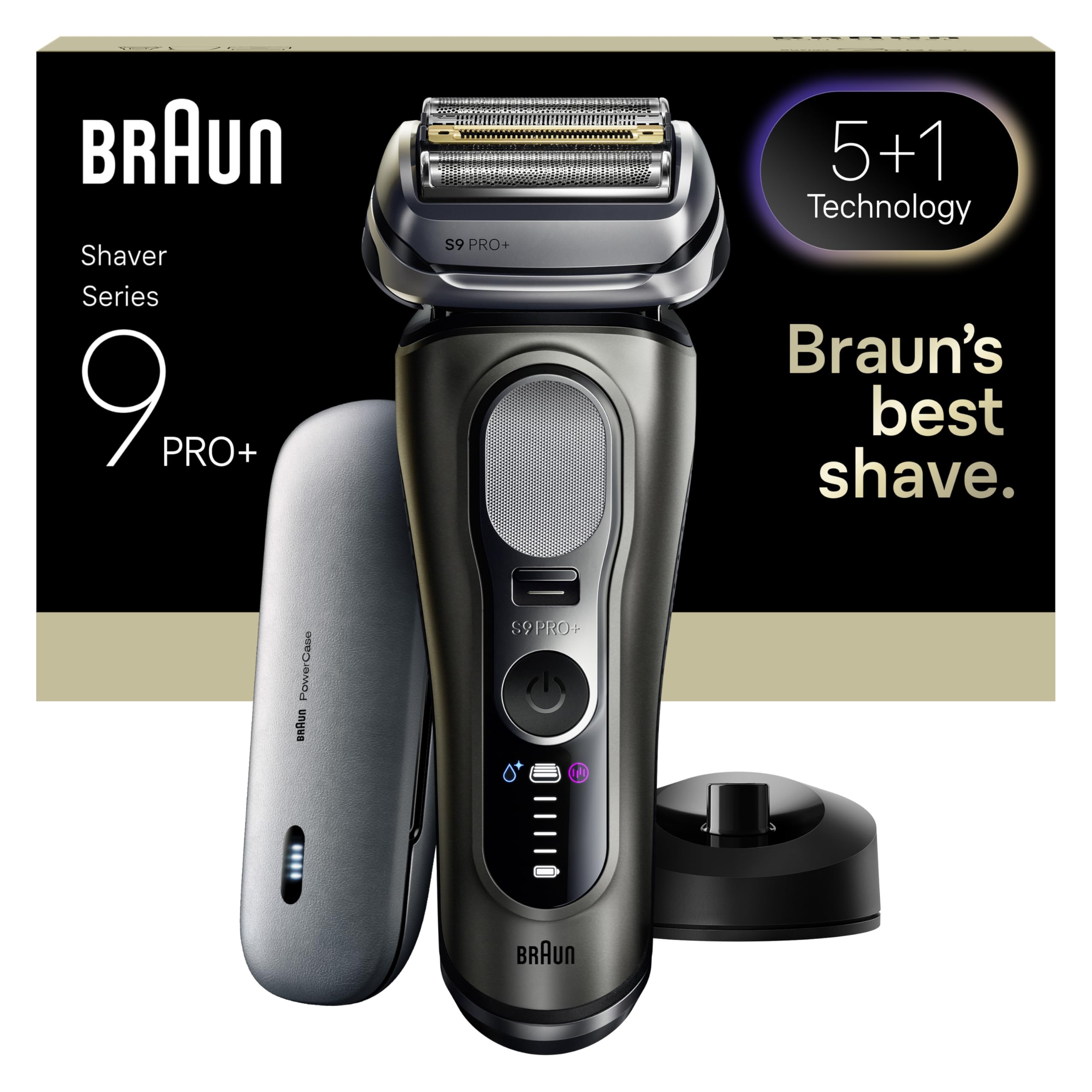 Braun Serie 9 PRO + Rasoio Elettrico Barba, Wet&Dry, 5+1 Lame Di Precisione Ultra Sottili, Regolabarba Uomo, Rasoio Barba, 60 Min Utilizzo, PowerCase, Base Di Ricarica, Regolabarba Braun 9625S Grafite