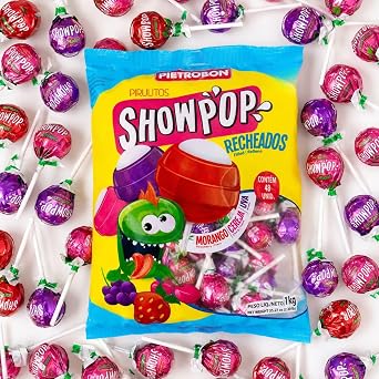 Fruity Filled Lollipops 48 Count 2.2lb - 35oz Assorted Strawberry Cherry Grape Suckers - Showpop - Individually Wrapped Bulk Candy Variety Pack Halloween Candy Party Birthday Treats Pinata retro