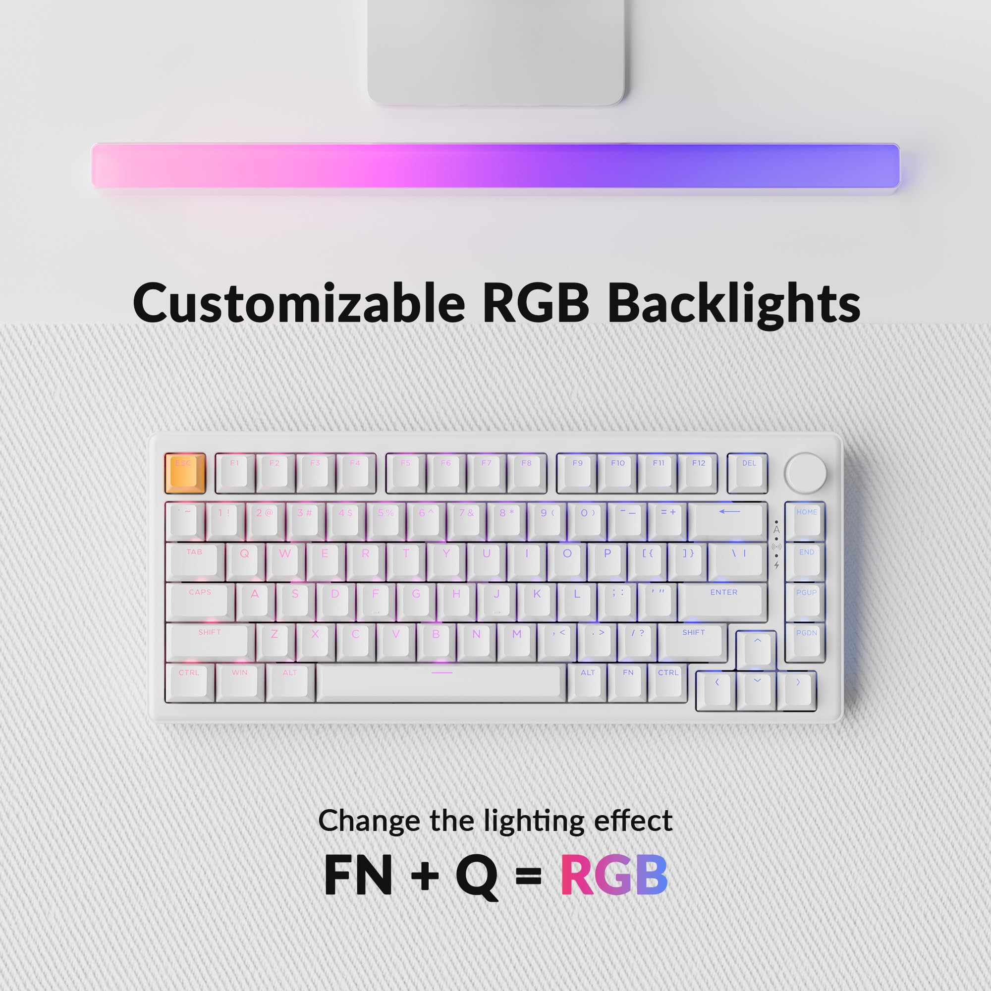Keychron J2 Tastiera Meccanica Senza Fili 2.4GHz Bluetooth QMK 75% Layout RGB con Manopola, Interruttore Rosso Hot-Swap Compatibile con Mac Windows Linux per Gaming Office - Bianco
