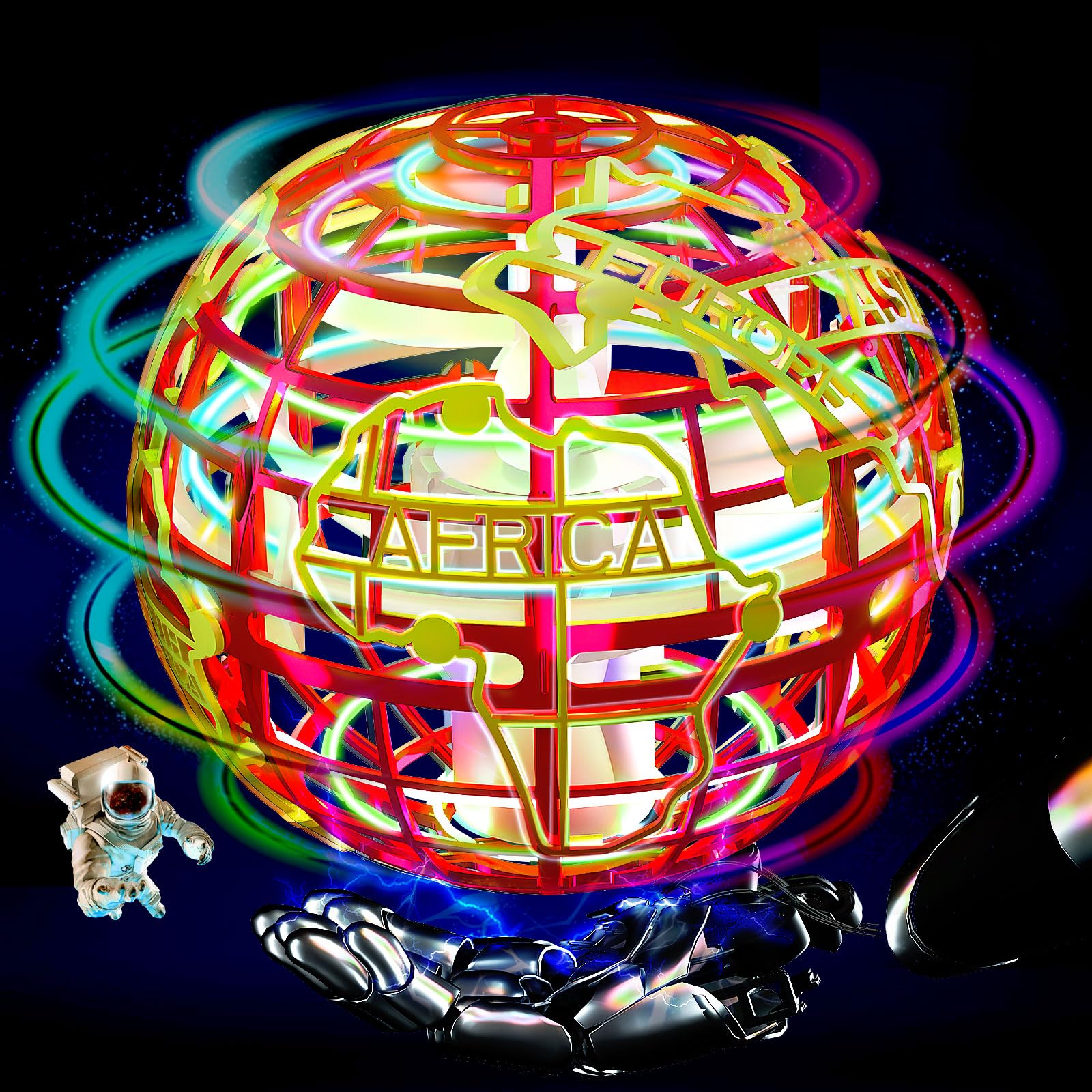 Flying orb Ball 2023 Hover Boomerang Ball 6 Lighting Effects Cool Toys Gift for 678910+ Year Kids Teen Adults Indoor Outdoor Flying Ball Toy (Red)