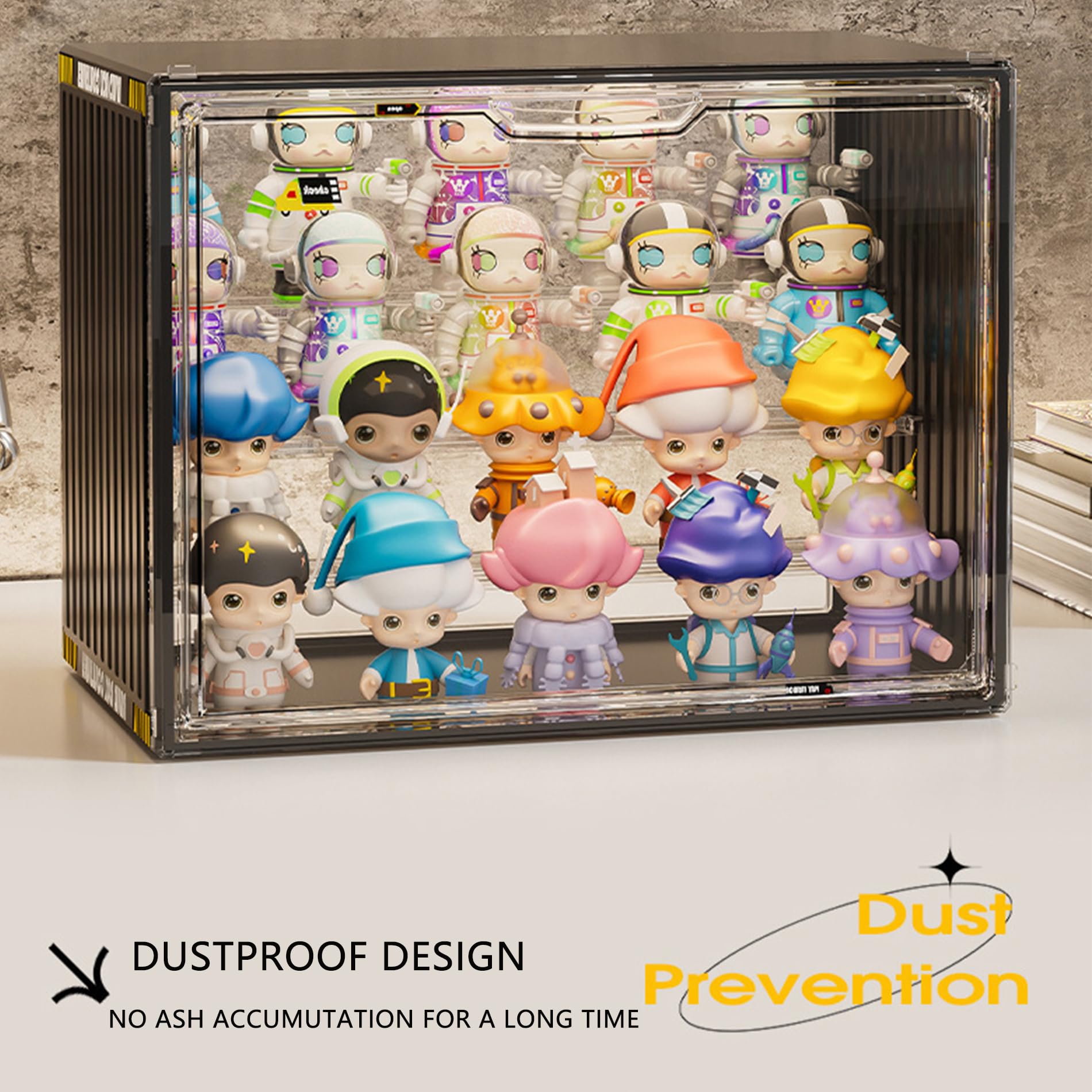 Custodia in acrilico impilabile a 4 livelli per Pop Mart & Blind Box giocattolo con doppia porta magnetica, impermeabile alla polvere e risparmiante di spazio Facile da installare (Clear, XL-1Pack)