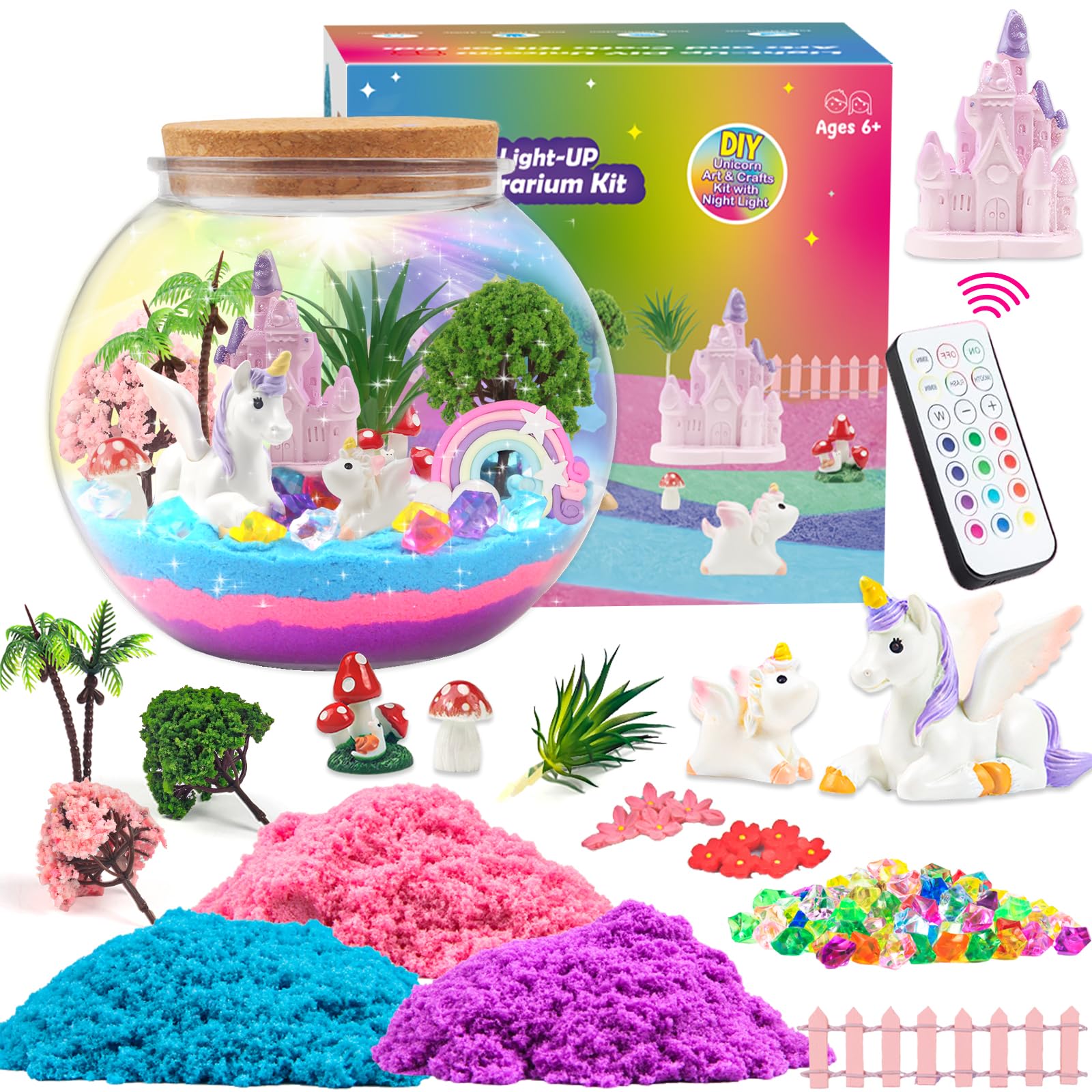 MYDOVA Unicorn Gifts for Girls DIY Unicorn Terrarium Craft Set including Timing Remote Control and Coloured Lights