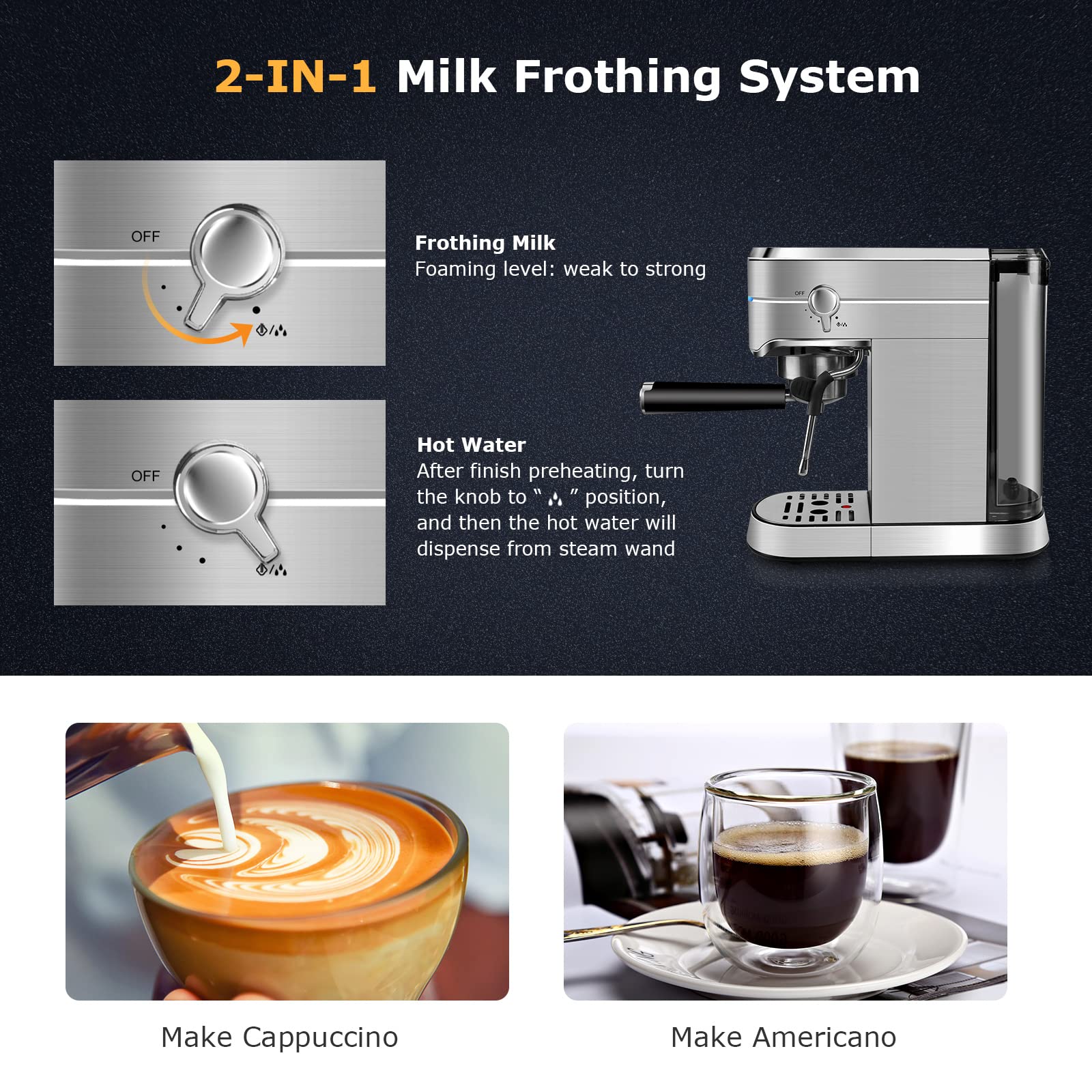 Buy Espresso Machine, FRESKO 15 Bar Fast Heating Cappuccino Coffee