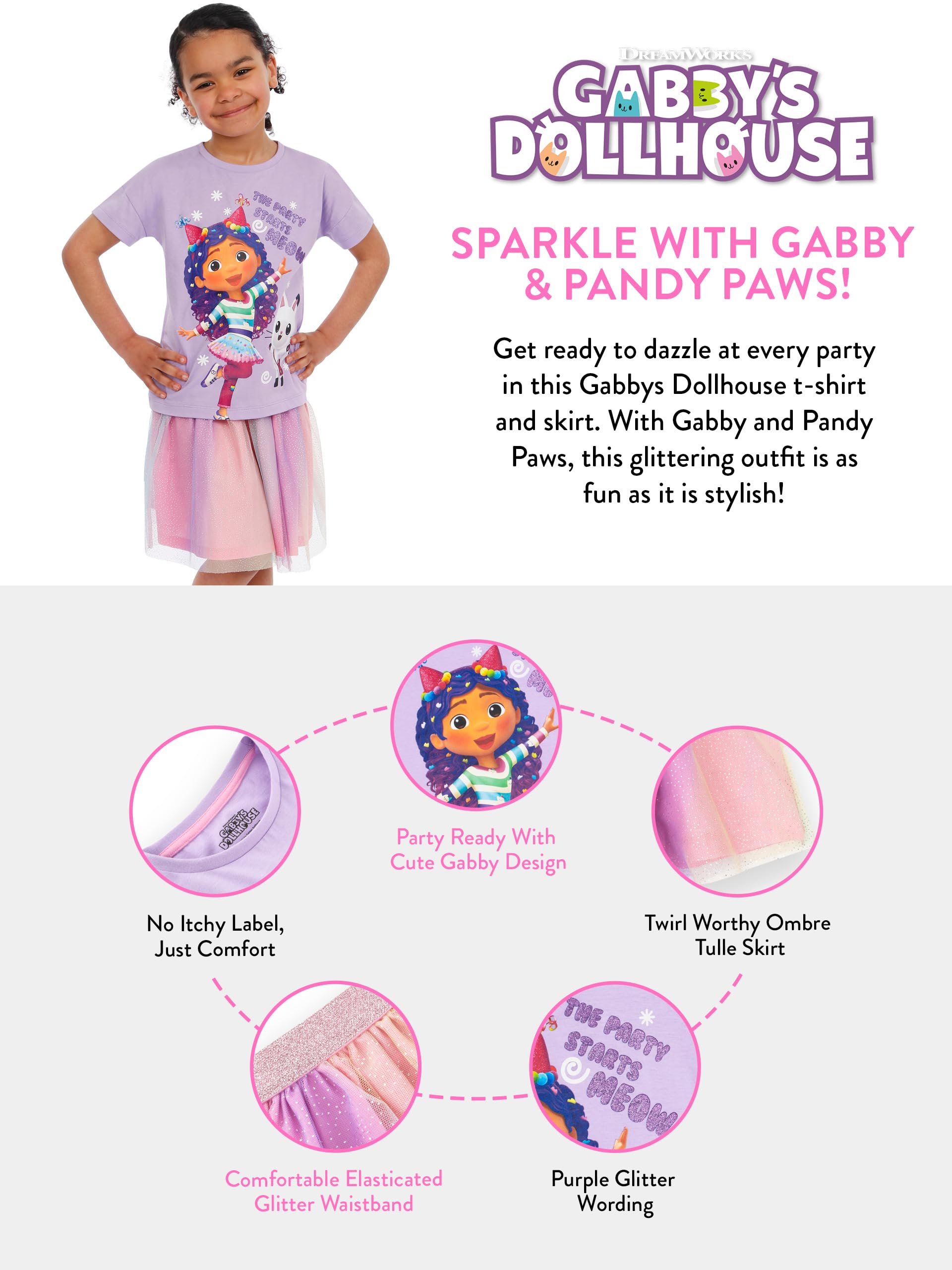DreamWorks Gabby’s Dollhouse Camiseta Y Falda Niña | Ropa Para Niñas | Falda De Tul Niña