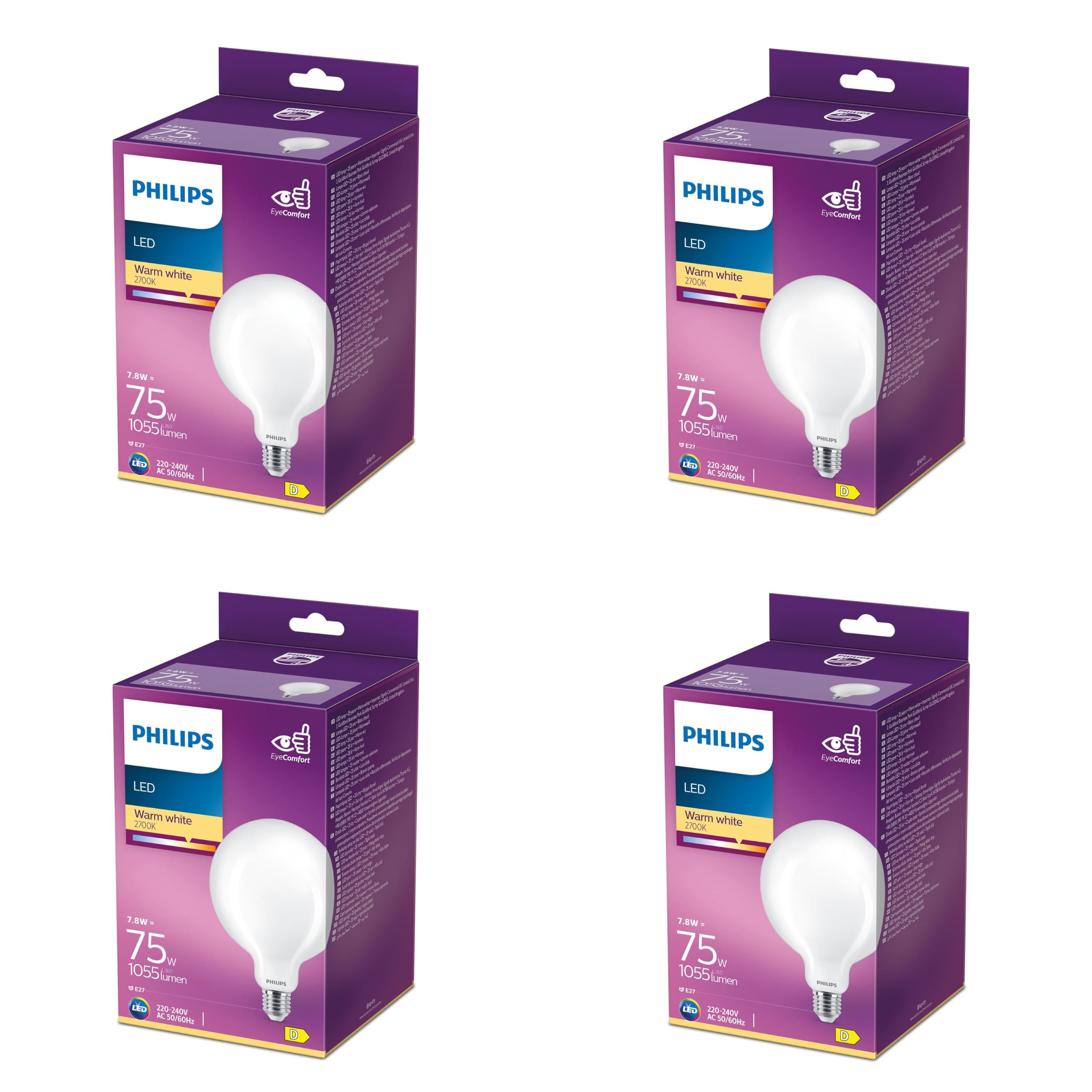 Philips Vorteilspaket - E27 LED Globe Lampe - Matt - 75W - Warmweiß | 4er-Set - Nicht dimmbar