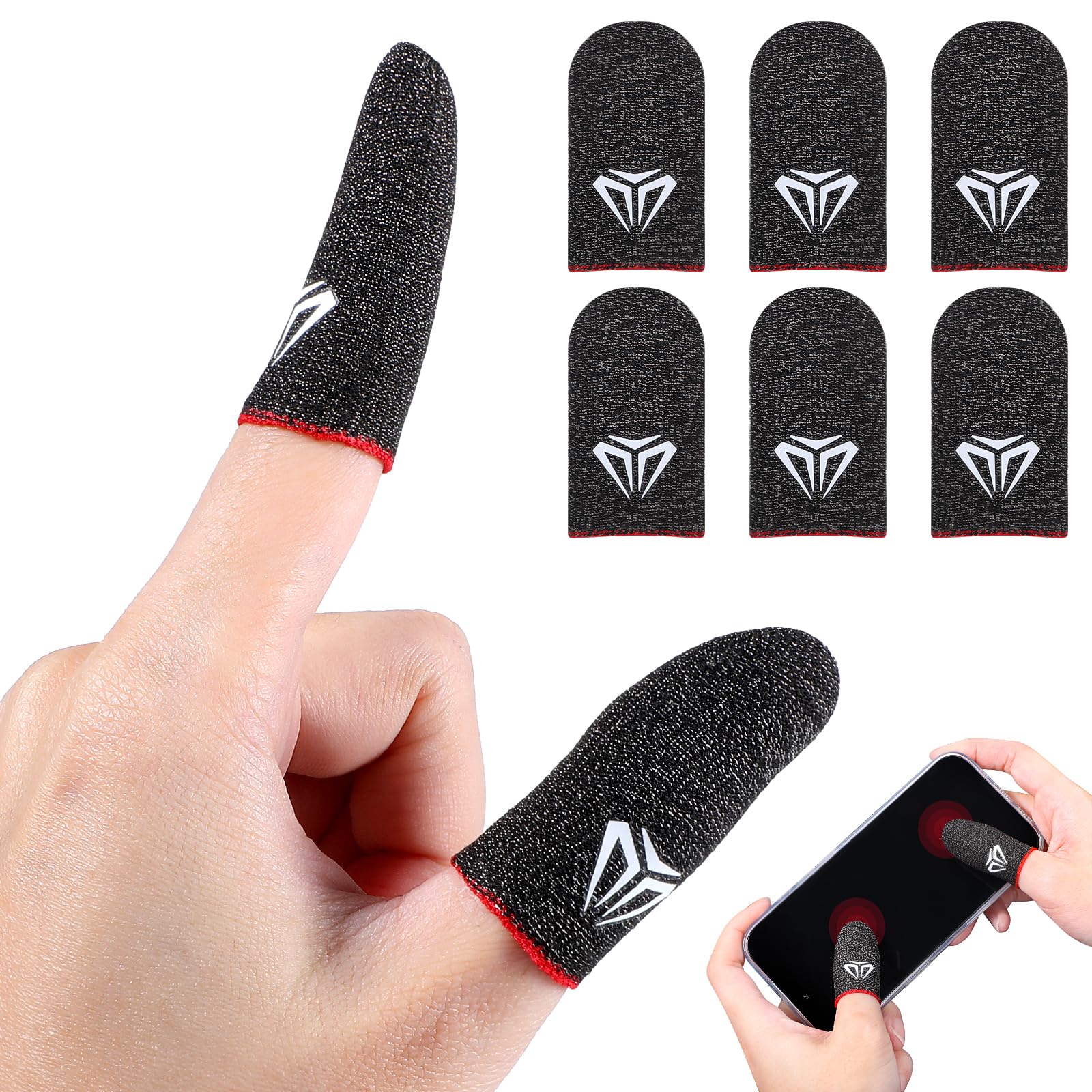 Qianyu 6 Packs Mobile Gaming Finger Sleeve Silver Fiber Anti Sweat Thumb Sleeve Thin Breathable Smooth Game Controller Finger Cover Phone Touchscreen
