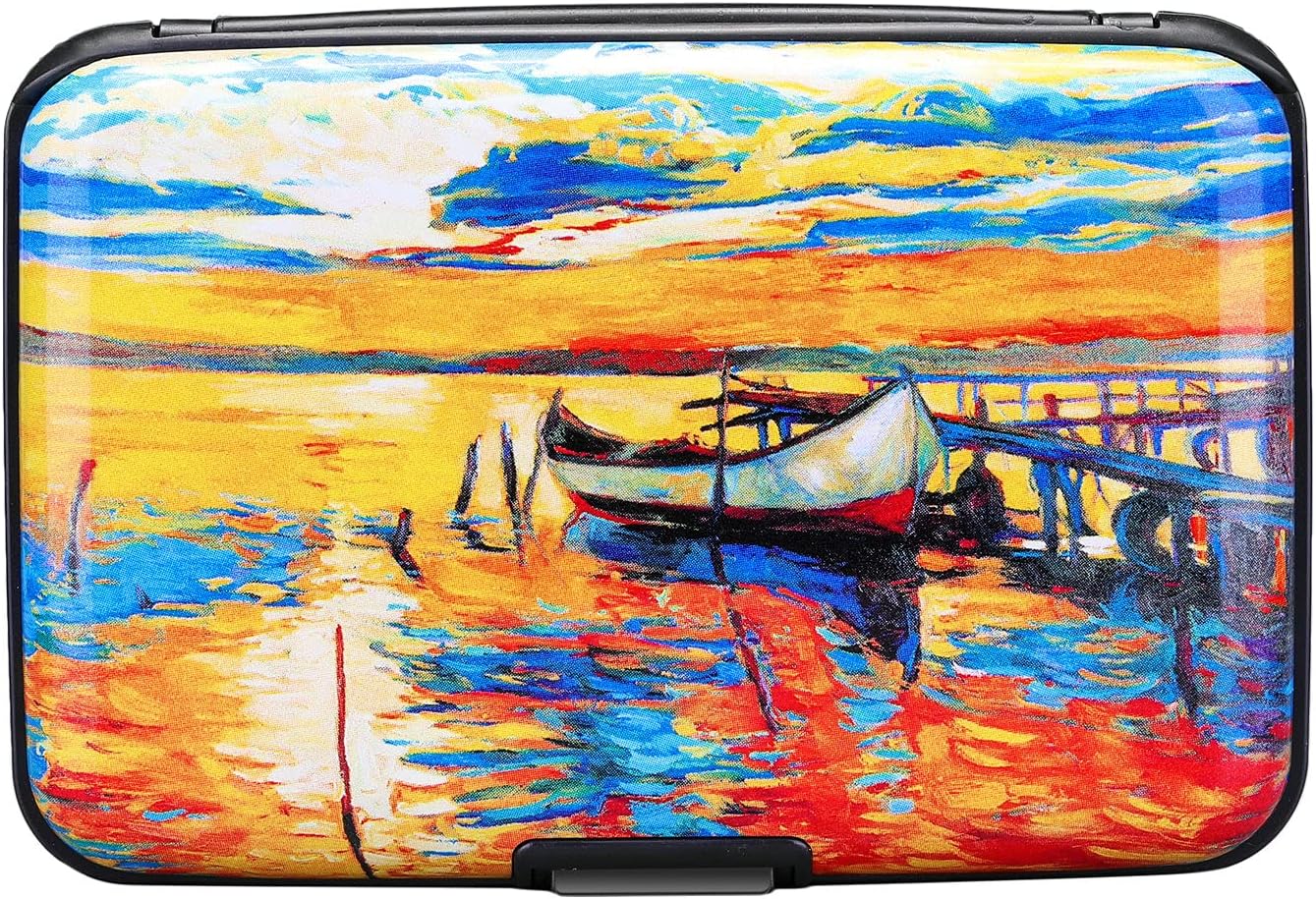 ELFISH Mini RFID Aluminum Wallet Credit Cards Holder Business Card Case Metal ID Case for Men Women (Boat)