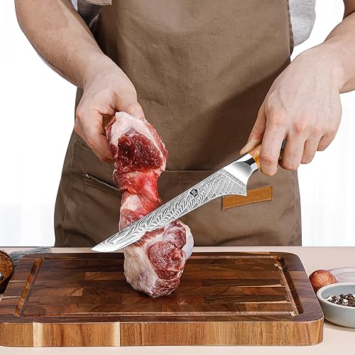 Miniatura 6 de WILDMOK Cuchillo de filete de Damasco de 7 pulgadas, cuchillo japonés de acero de damasco, forjado a mano con mango ergonómico de resina y caja de