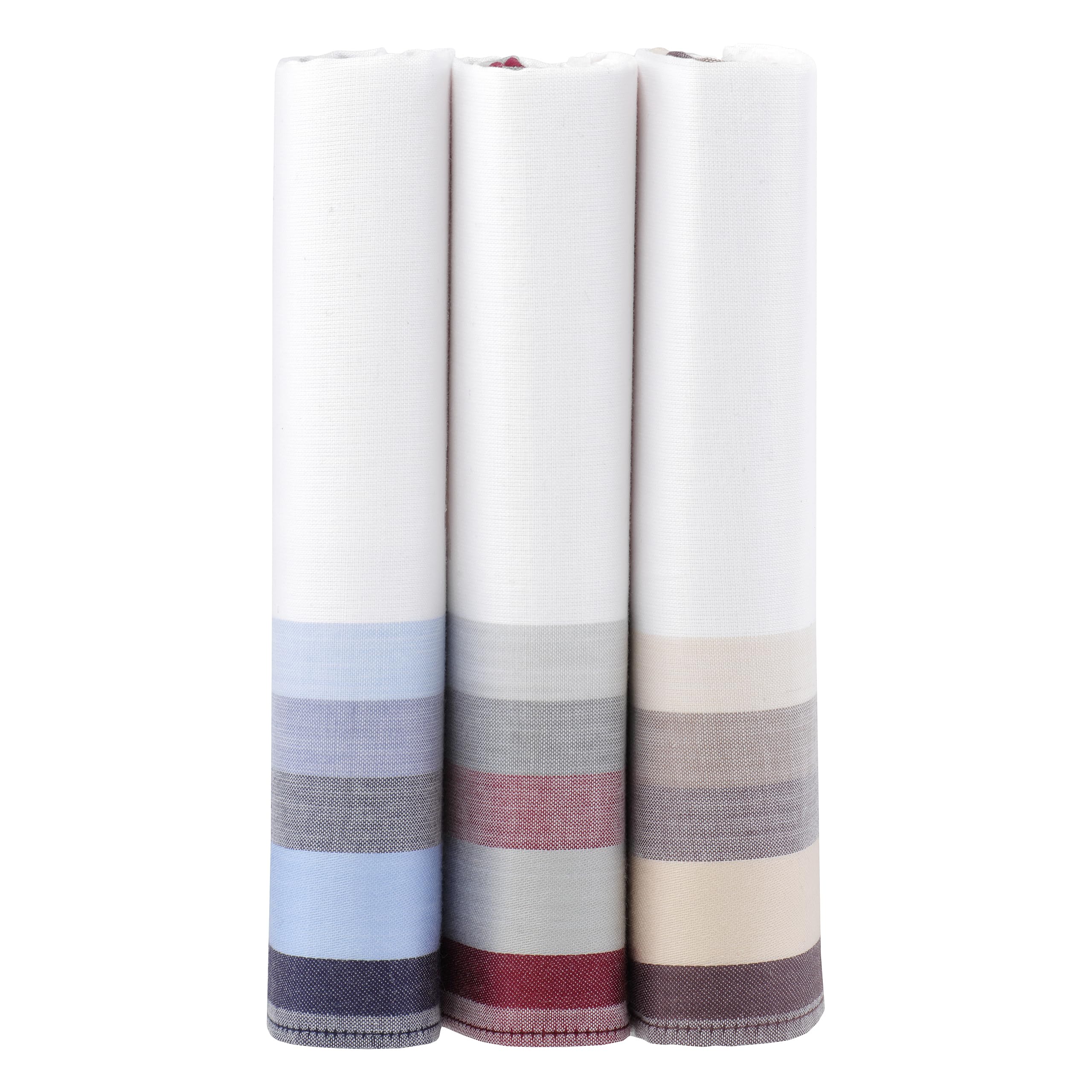 Mandittions Men's 1 Pk White With Colourful Border Box Of 3 White Handkerchiefs With Colourful Border Soft Pure Cotton Large Size 45Cm X 45 Cm