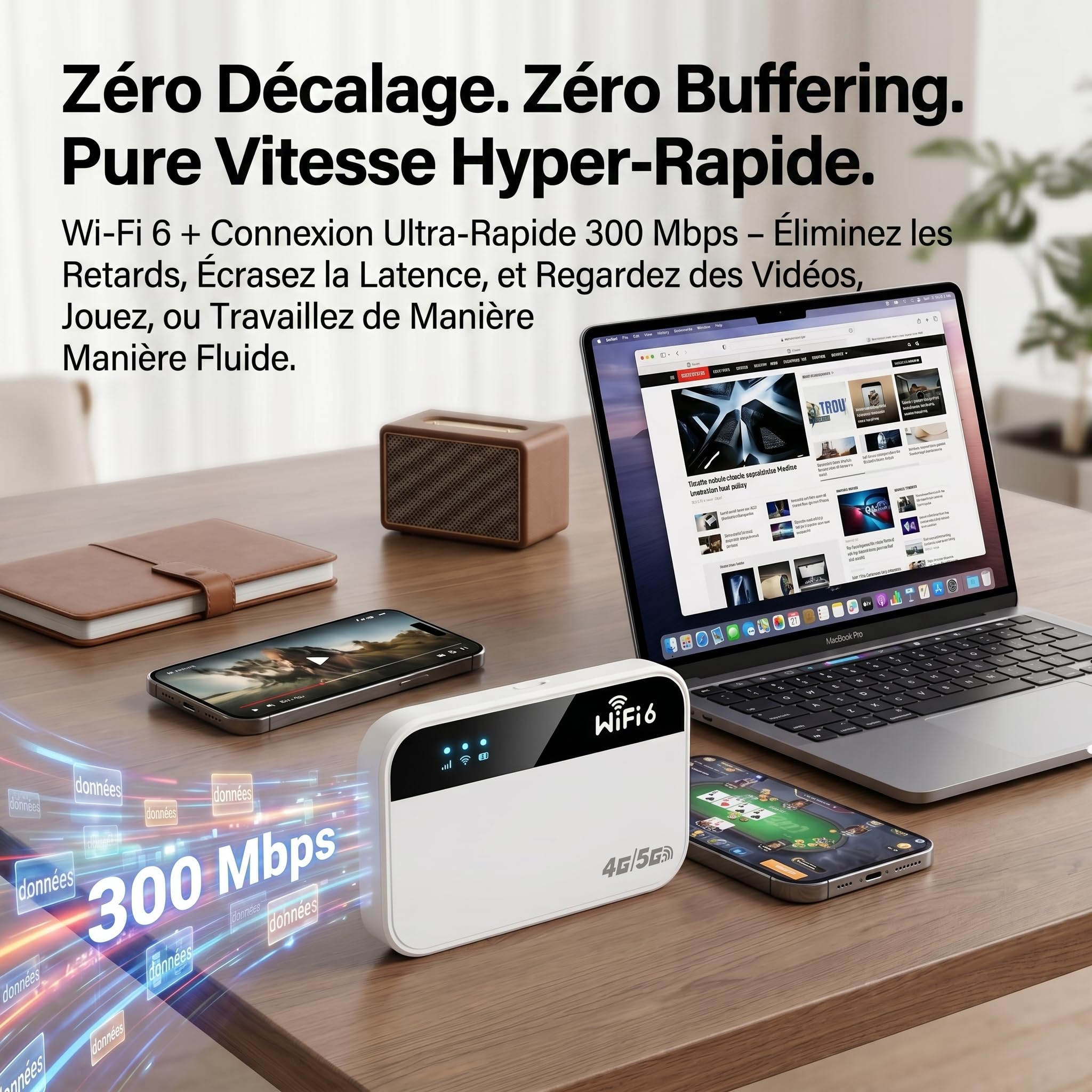 Routeur WiFi 5G Portable, Hotspot WiFi Nomade Voyage, Pocket WiFi, Slot SIM | 3000mAh, 14H Autonomie, 300Mbps, 28 Appareils, WiFi 6, Sans Abonnement, Plug & Play, Voyage, Camping, Télétravail, Plein Air