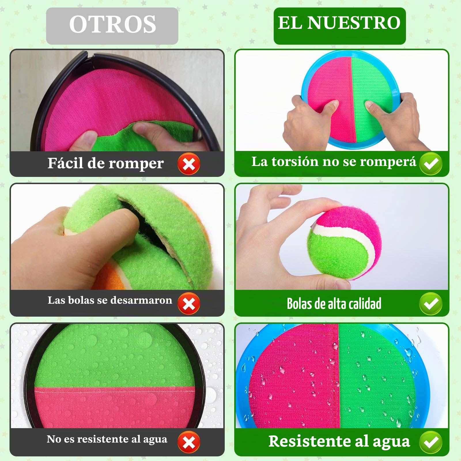 Juguetes Playa Juego de Bola y Lanzamiento Adecuado para niños de 3 4 5 6 años Ligero Klettballspiel Lanzamiento Pelota Juegos niño Adulto con 4 Raquetas 4 Pelotas Adecuado para Jardines