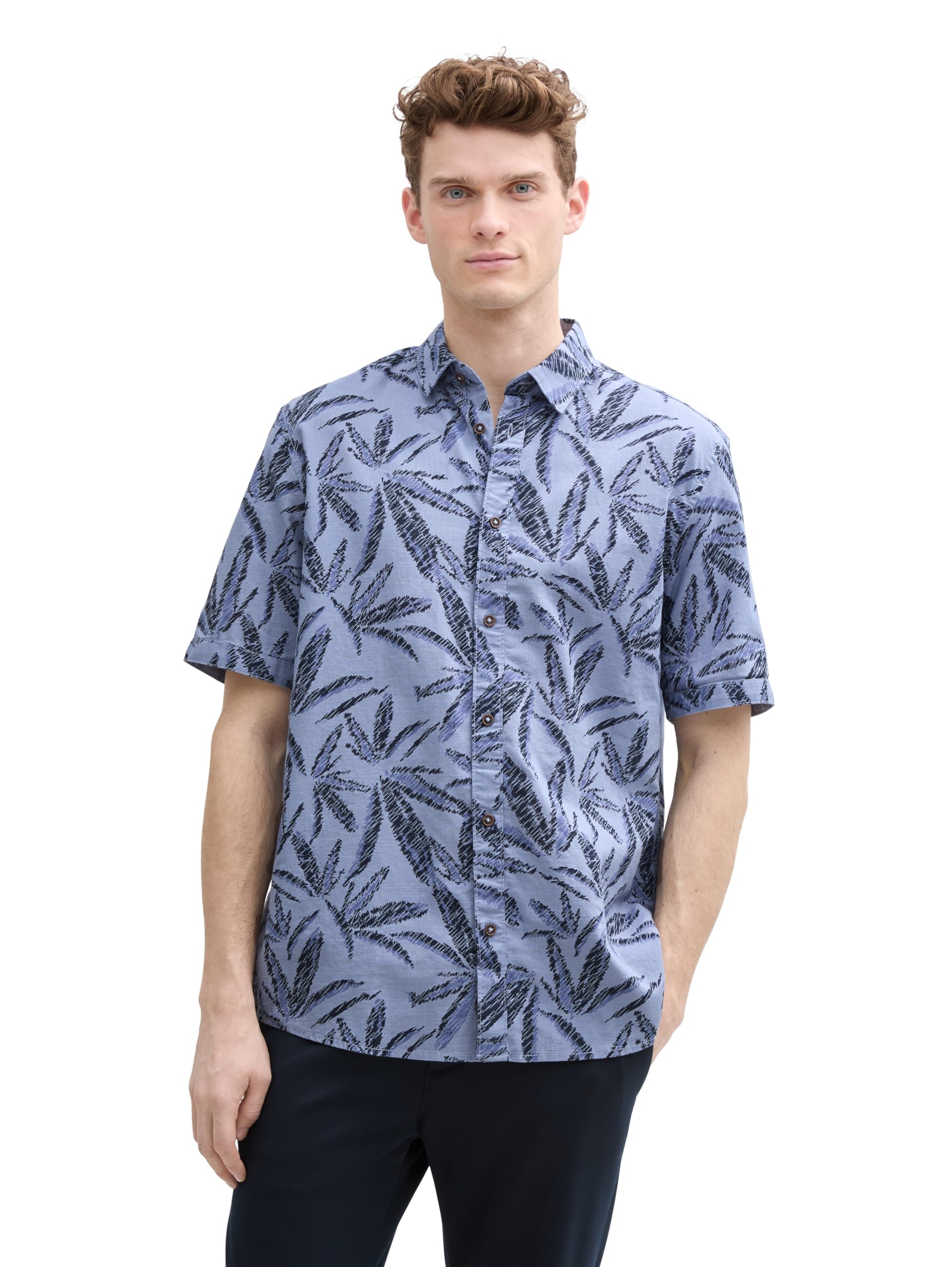 TOM TAILOR Men's Comfort Fit Shirt with Palm Tree Print