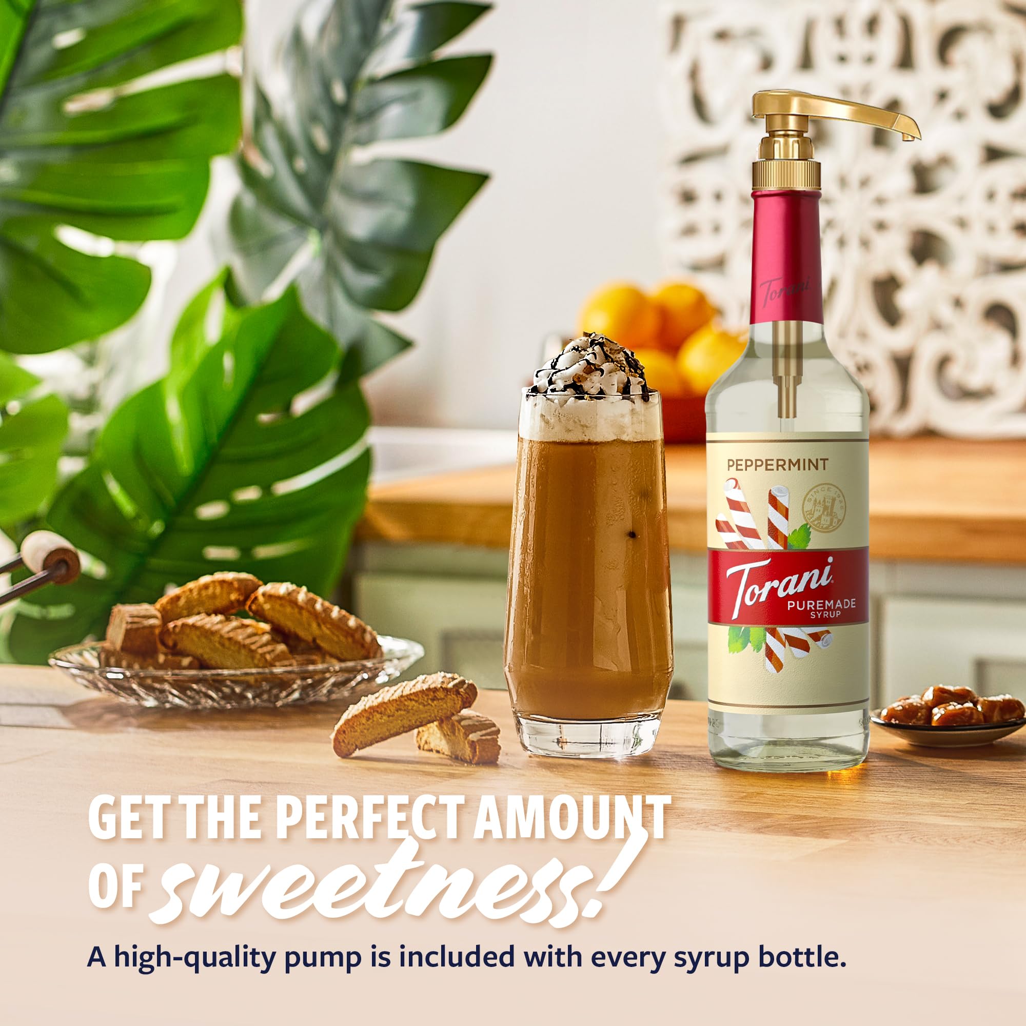 Torani Puremade Syrup Peppermint Flavoring for Drinks Glass Bottle with Pump Included 25 4 Fl Oz — view 3