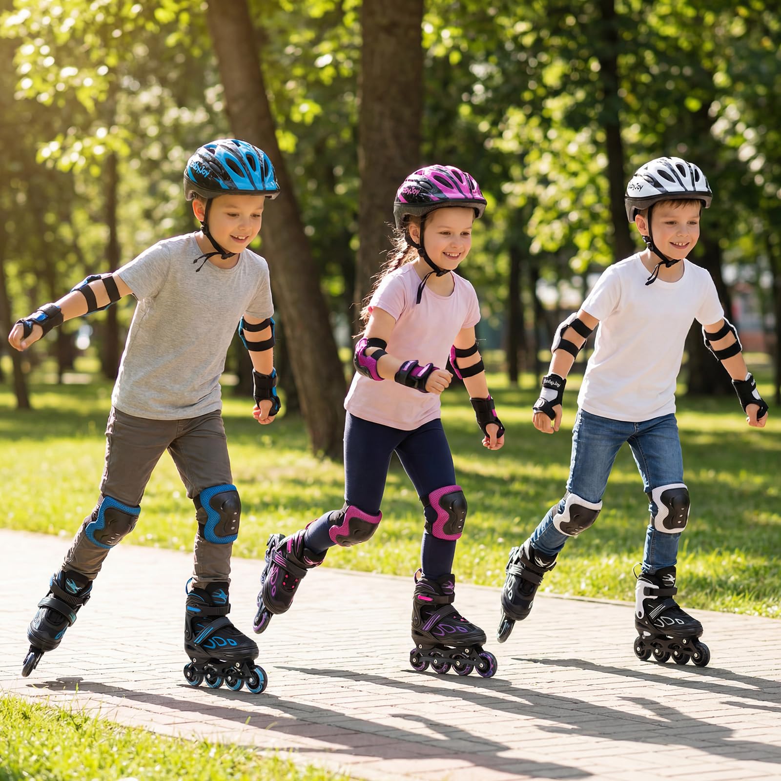 COSTWAY Pattini in Linea a 4 Rotelle per Bambini, Pattini a Rotelle Regolabili con 4 Ruote Luminose e Chiusura a Strappo, per Bambini e Ragazzi 5-14 Anni