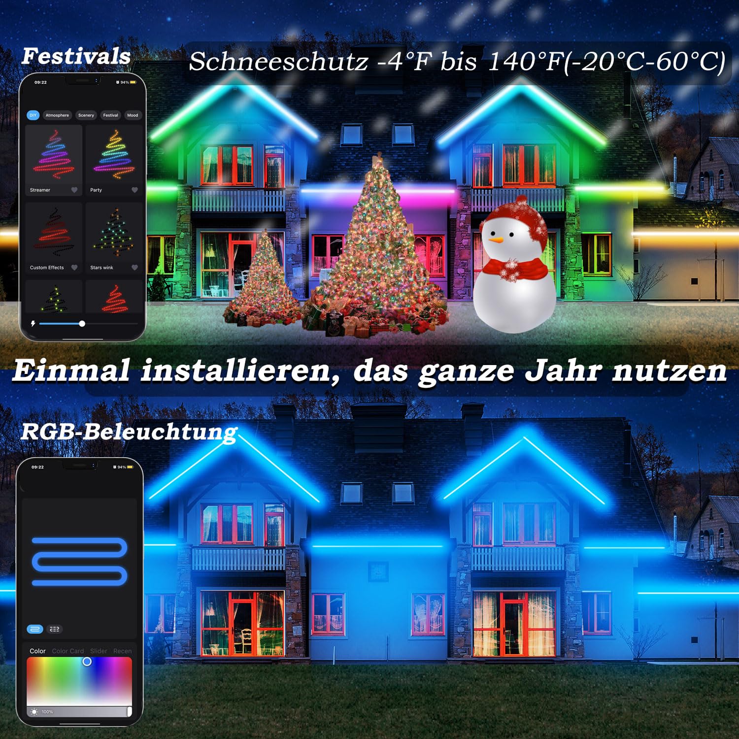 Lichaser 50m Outdoor RGB+IC LED Strip Wasserdicht Verfolgen IP67, DIY, Segmentieren von LED-Streifen mit BT App und 2.4G RF Fernbedienung für den Außenbereich
