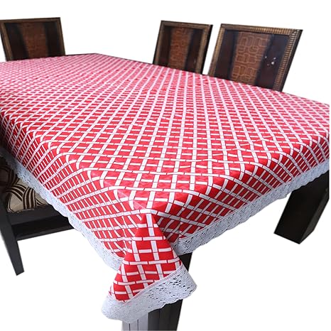 Erikrauz PVC Plastic Rectangular Printed Waterproof 6 Seater Dining Table Cover, Size-60x90 inch Pink