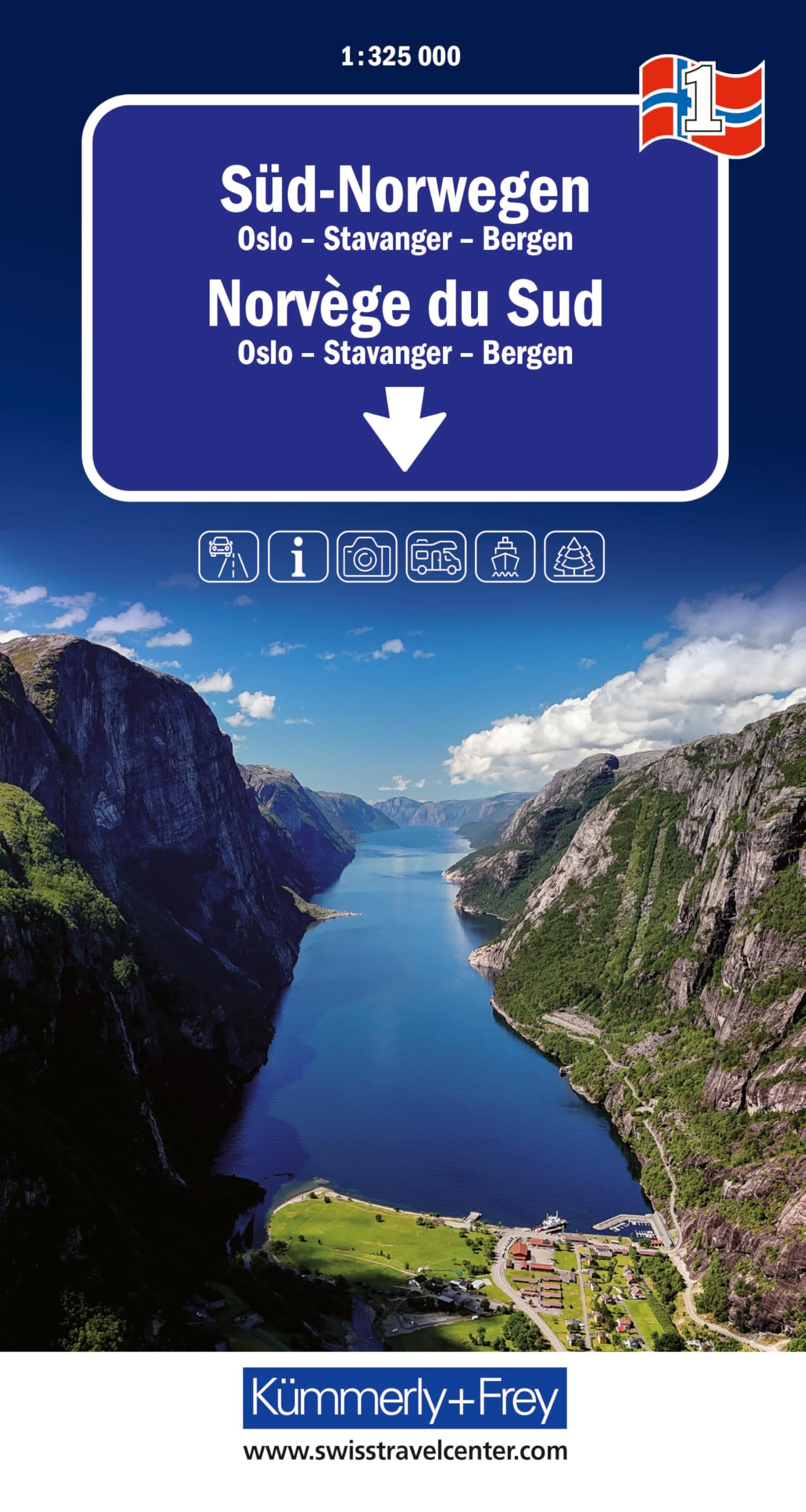 1 Southern Norway Road Map: Mit Oslo, Stavanger, Bergen inkl. Reiseinformationen (Regional maps - Norway)