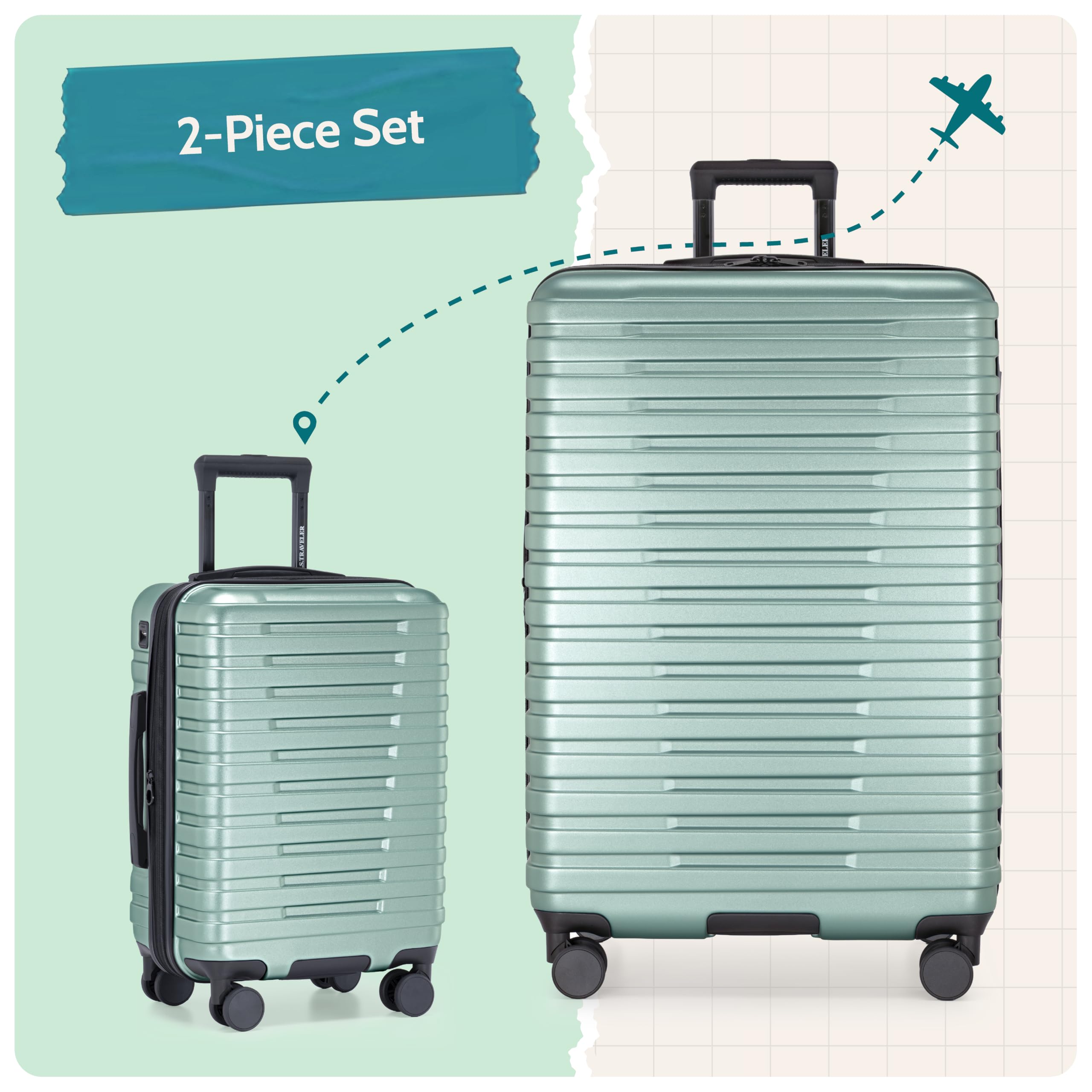 U.S. Traveler Boren - Equipaje de Viaje Resistente expandible con 8 Ruedas giratorias, Verde Lima metálico, Juego de 2 Piezas