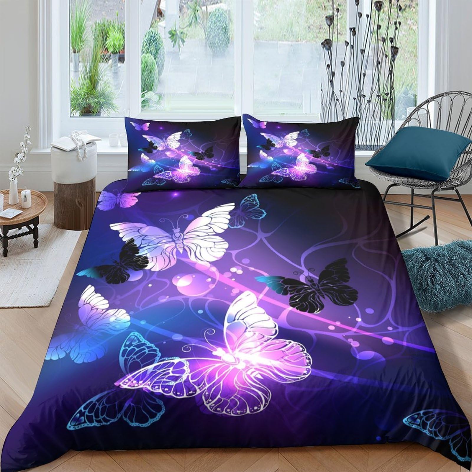 Ctjqhvkz Style-3 3D Printed Purple Butterfly Fitted Sheet Microfiber Soft Anti-Slip Galaxy Dream Bed Cover For Bedroom Dorm Decorative Mattress Protector Single（135X200cm）