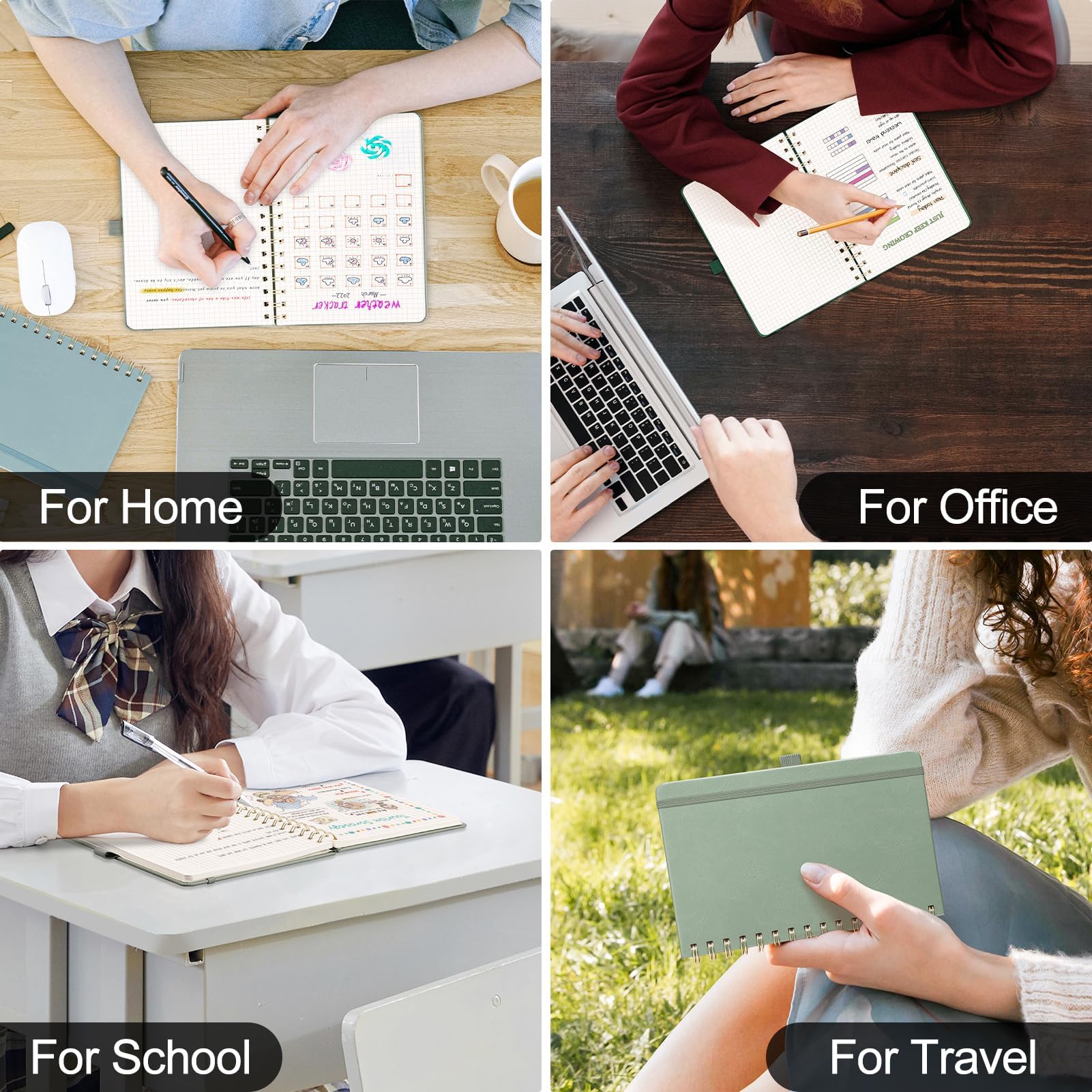 AHGXG Cuaderno de papel cuadriculado, cuaderno en espiral de 8.5 x 11 pulgadas, cuaderno de cuadrícula grande de cuero de tapa dura A4, papel gráfico grueso de 100 g/m², diarios para escritura