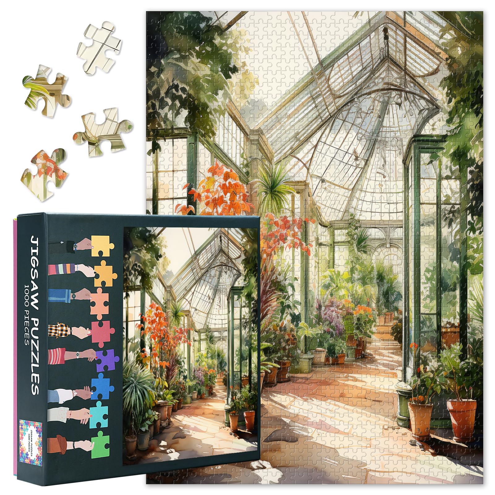 ‌Botanical Greenhouse Puzzle - 1000-Piece Floral Oasis Jigsaw (27.5x19.7 Inch) for Adults & Teens, Immersive Garden Artwork with Plants, Flowers & Nature Therapy Activity