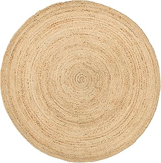 HOMEMONDE Handwoven Jute Area Rug - 4 feet Round Natural Yarn Loom Braid...