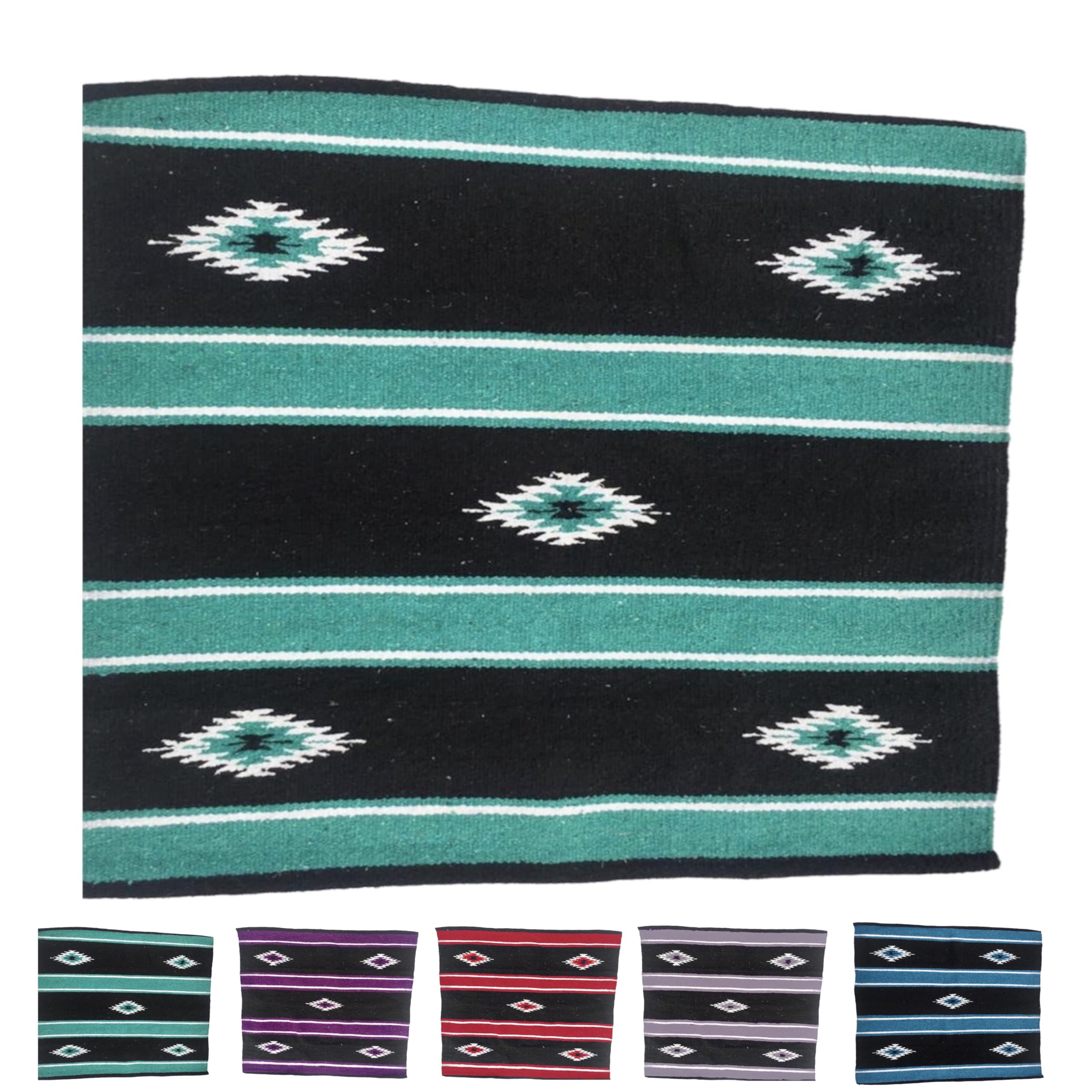 Majestic Ally 36"x 34" Navajo Design Acrylic Saddle Blanket -2.4 lbs (Turquoise Green and Black), 36"x34"