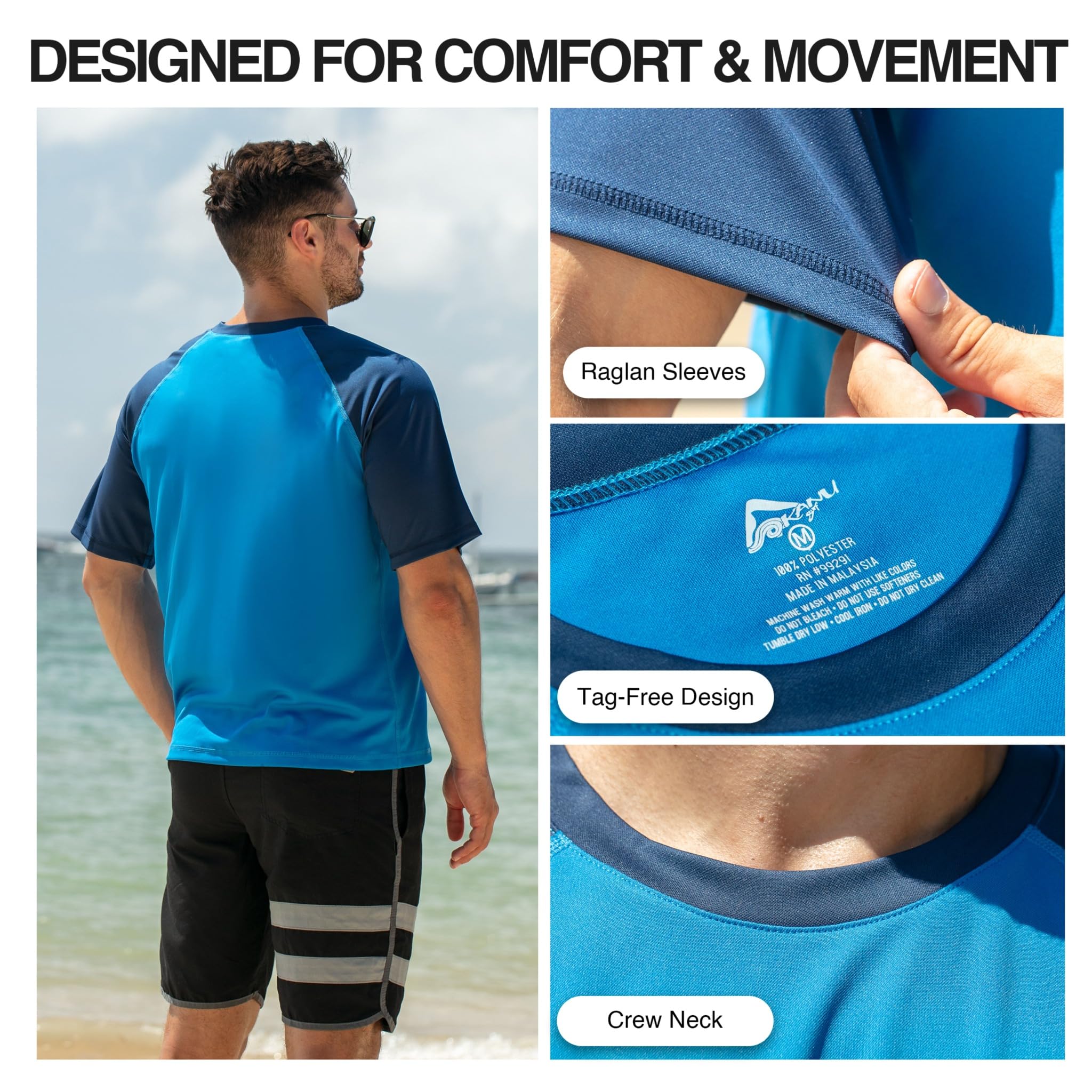 Kanu Surf Men's Contrast Rashguard UPF 50+ Swim Shirt
