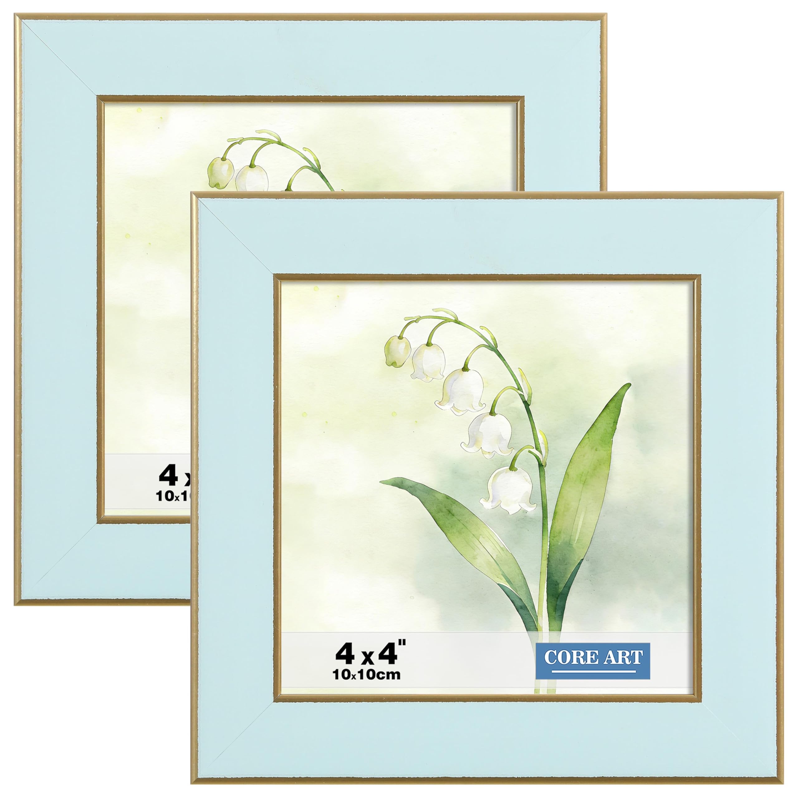 CORE ART 4x4 Picture Frames, Soft Blue Photo Frames Set of 2, Square Colorful Frame with HD Plexiglass, Wall or Tabletop Display