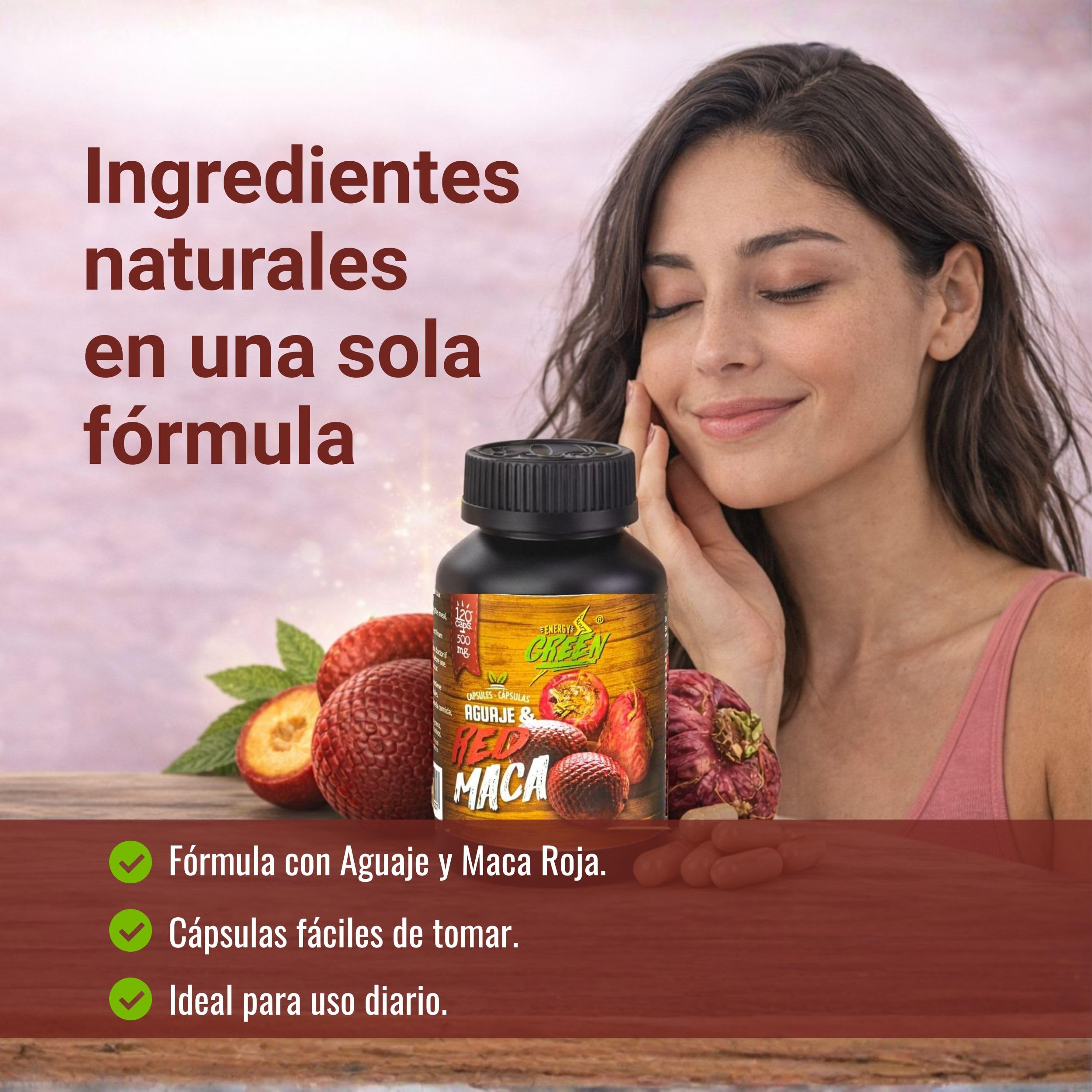 Aguaje with Red Maca Powder - 120 Pills - 1000mg Serving - Rich Phytostrogens Source - 100% Natural - Non GMO - Vegan - Wild Harvested in Peru