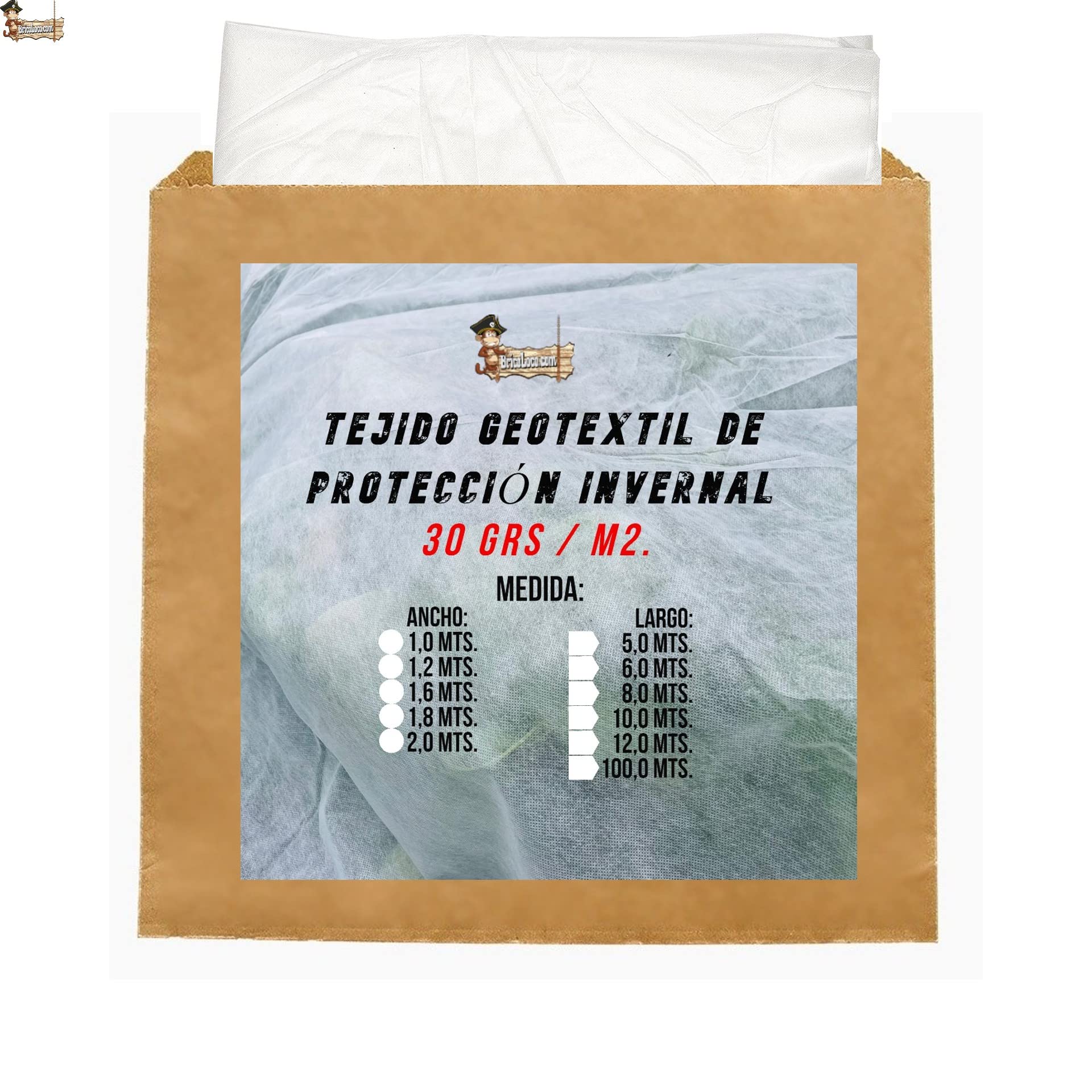 BricoLoco.com Koc z siatki termicznej przeciw zamarzaniu 30 grs./m2 do roślin, upraw, ogrodu warzywnego, ogrodu. Tkanina geowłóknina zimowa ochrona przed mrozem, zimnem, mrozem. (1,8x100 MTS.)