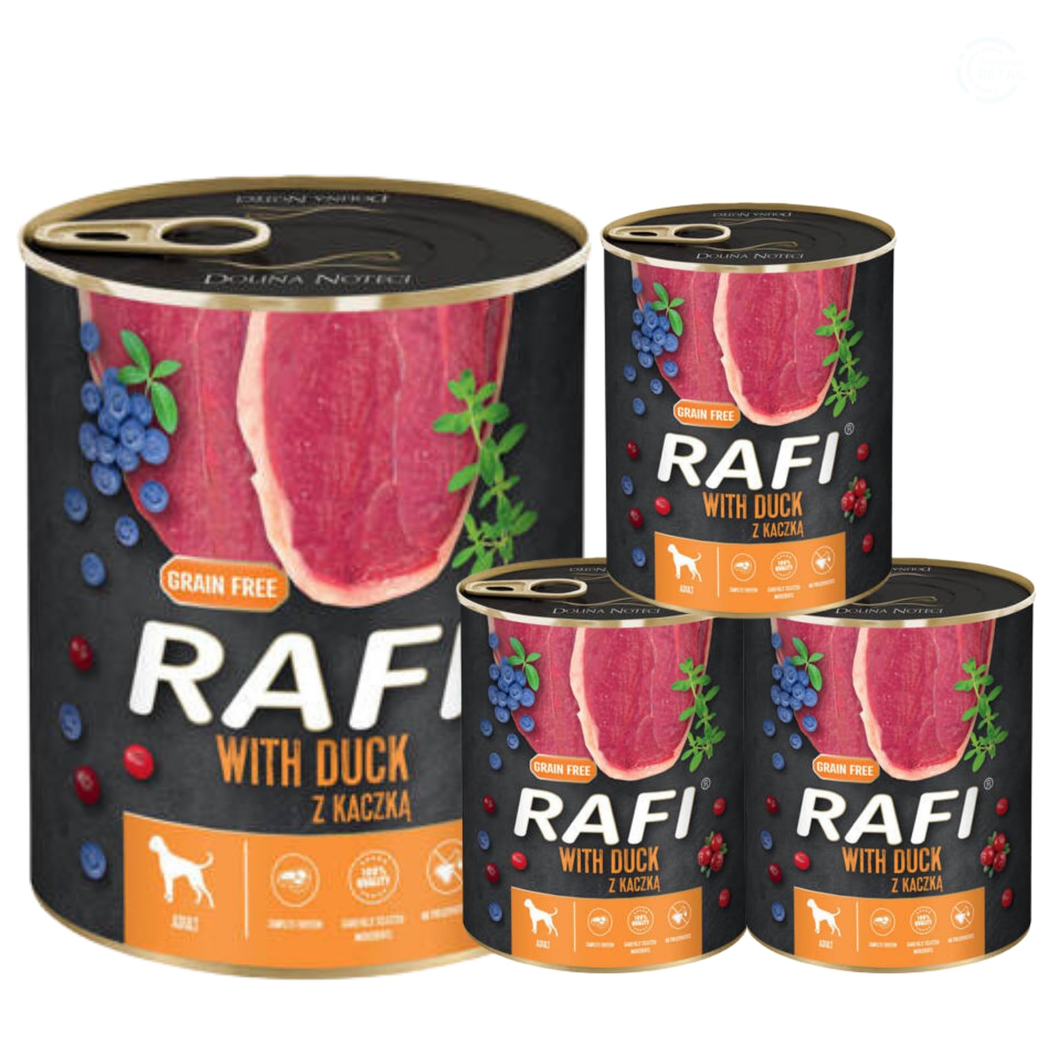 Rafi Complete Wet Dog Food: Meat & Natural Ingredients, Grain-Free, Immune-Boosting Superfoods in Every Flavour! Healthy & Tasty Nutrition for All Breeds! (Duck, 4x800g)