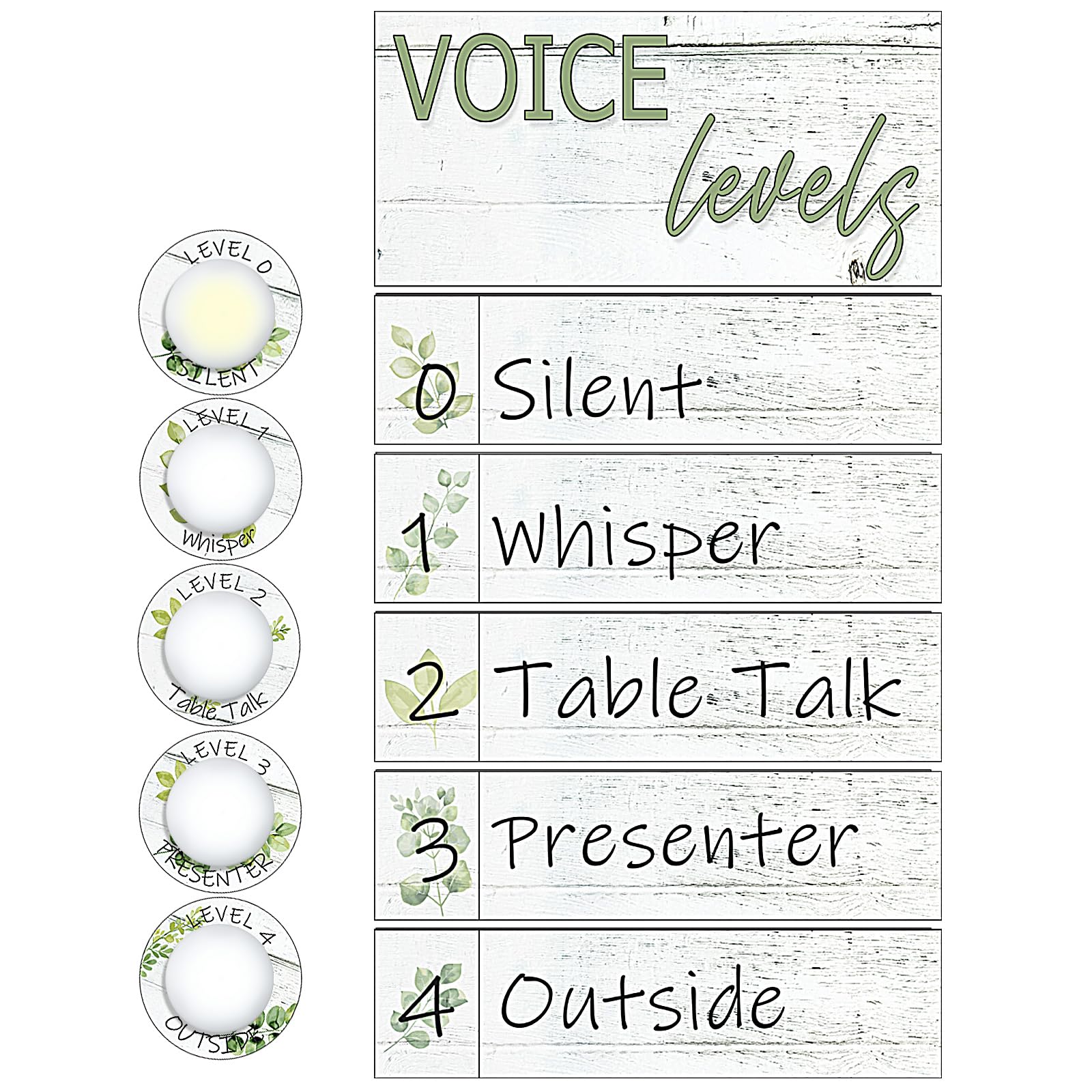 Glooglitter 5 Pcs School Push Light and Voice Level Poster Sticker LED Tap Light Voice Chart Battery Operated Button Lights Noise Level Monitor Rules Sign for Classroom Teachers (Fresh)