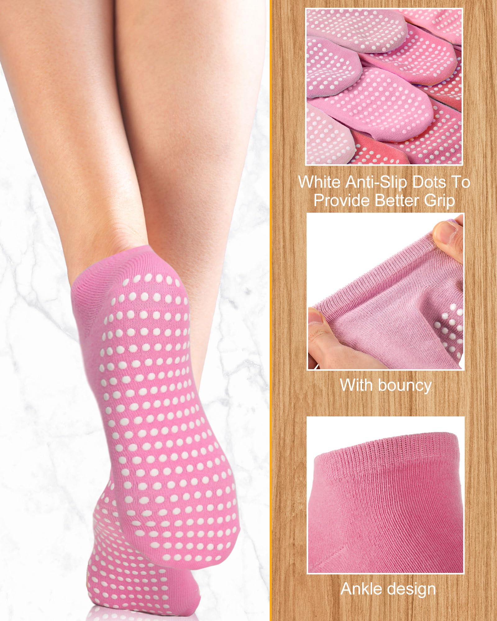 Chuarry 60 pares de calcetines de yoga de algodón antideslizantes para mujeres mayores, hospitales, pilates, ballet