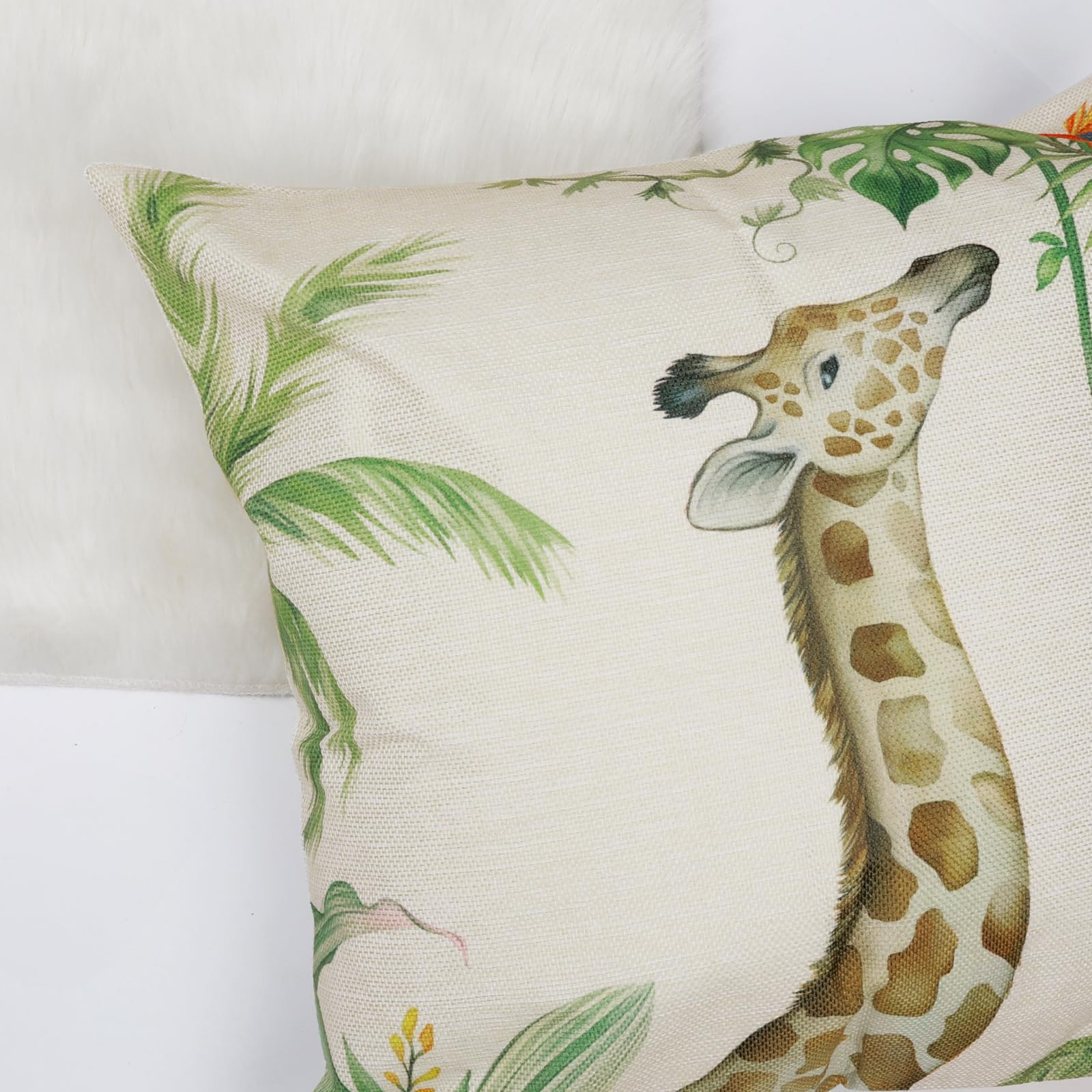 Bonhause Tropical Animals Cushion Covers 45 x 45 cm Elephant Giraffe Leopard Zebra Decorative Throw Pillow Covers for Sofa Bed Home Garden Outdoor Summer Decor Set of 4 - Image 4