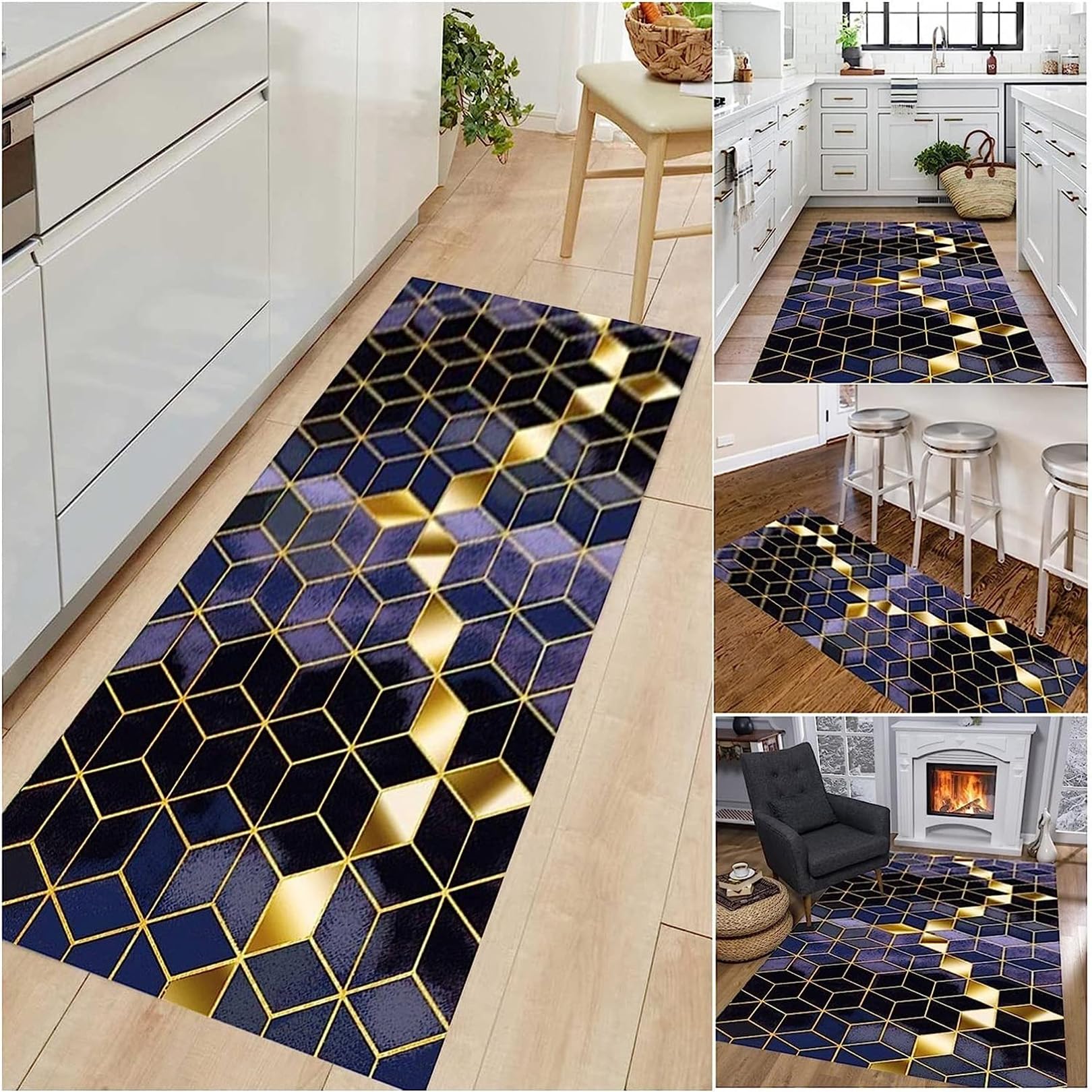 Loper voor de gang, Griekse stijl, eenvoudige geometrische keukentapijtloper, 40 x 120 cm, wasbare vloertapijtloper, zwart-wit vloerkleed voor hal, eetkamer en ingang