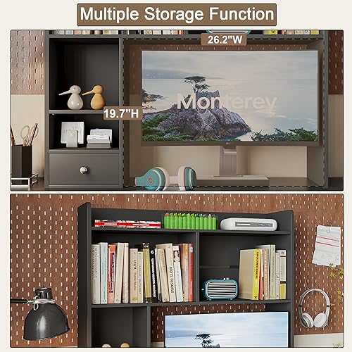 Miniatura 3 de ChooChoo Estantería de escritorio, 36.4 pulgadas de alto con 5 estantes y 1 cajón para escritorio de computadora, organizador de estante de